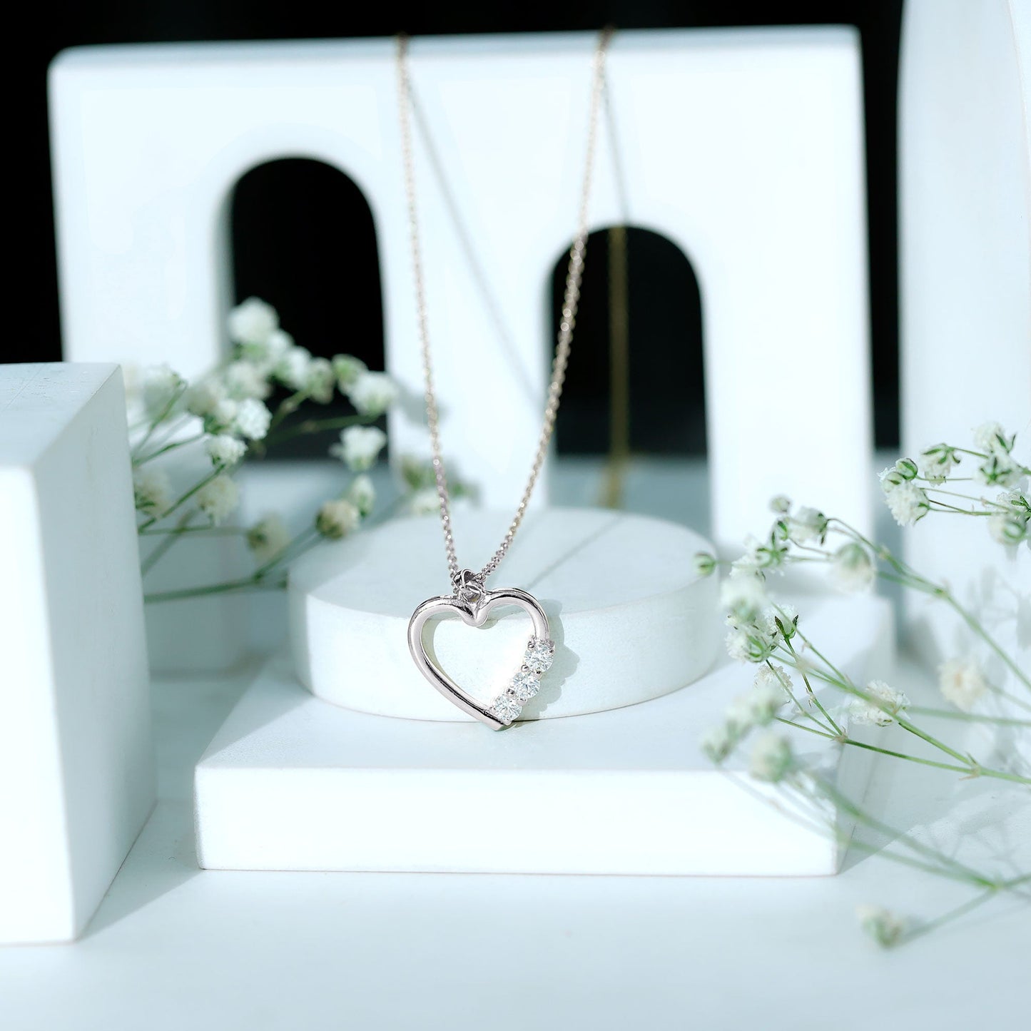 Simple Moissanite Open Heart Pendant Necklace