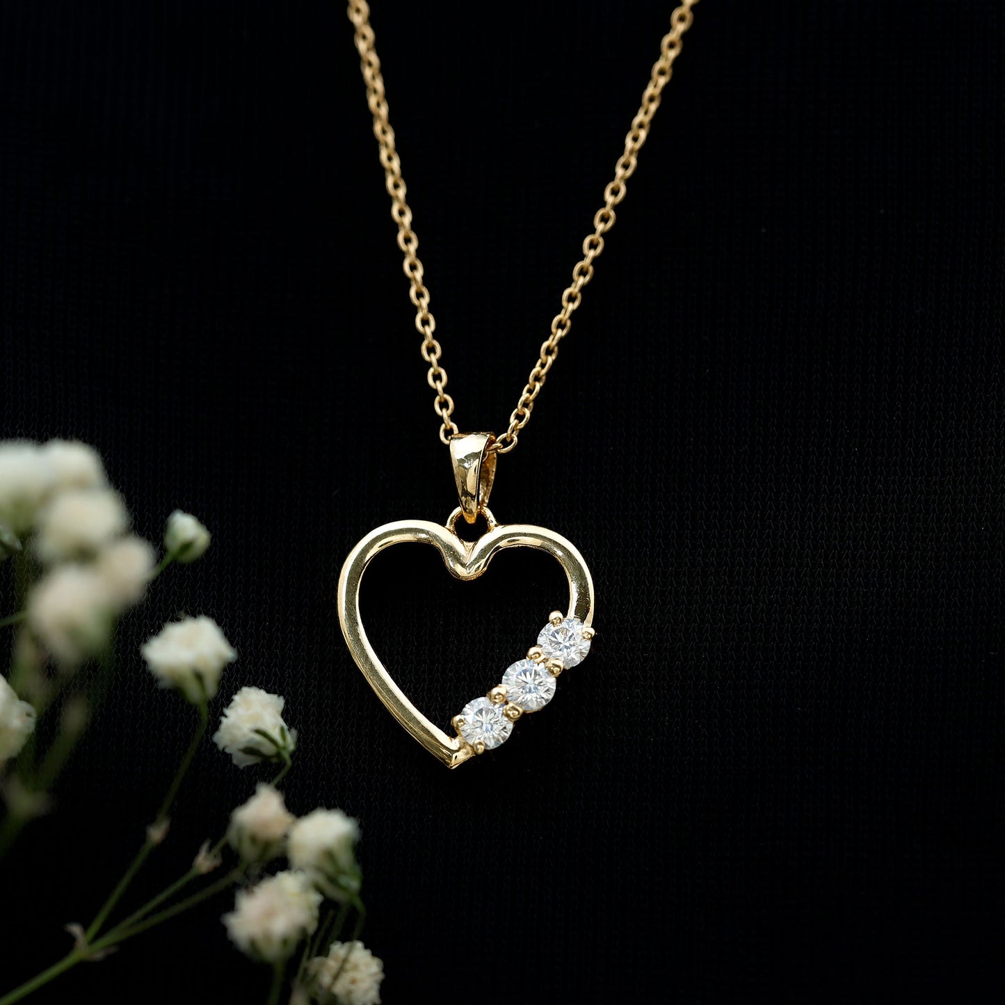 Simple Moissanite Open Heart Pendant Necklace