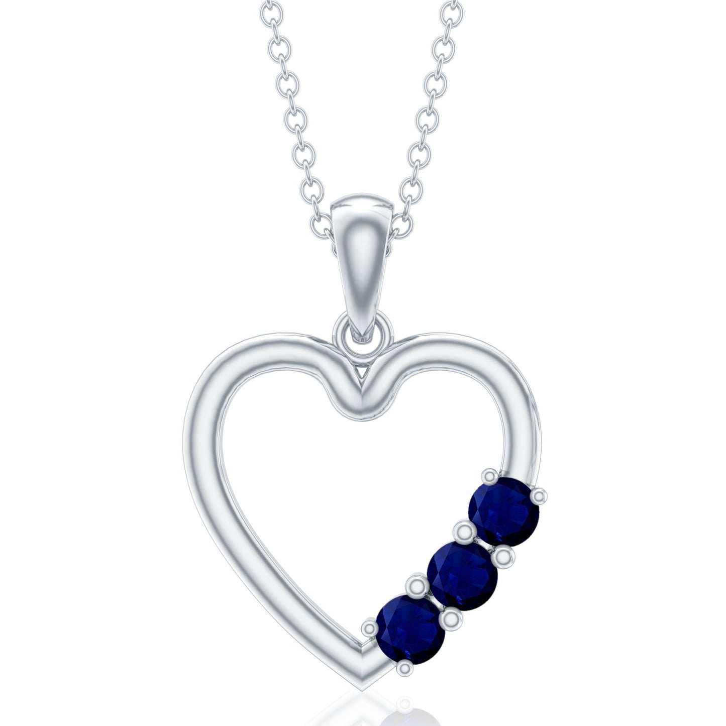 Natural Blue Sapphire Heart Pendant Necklace for Women