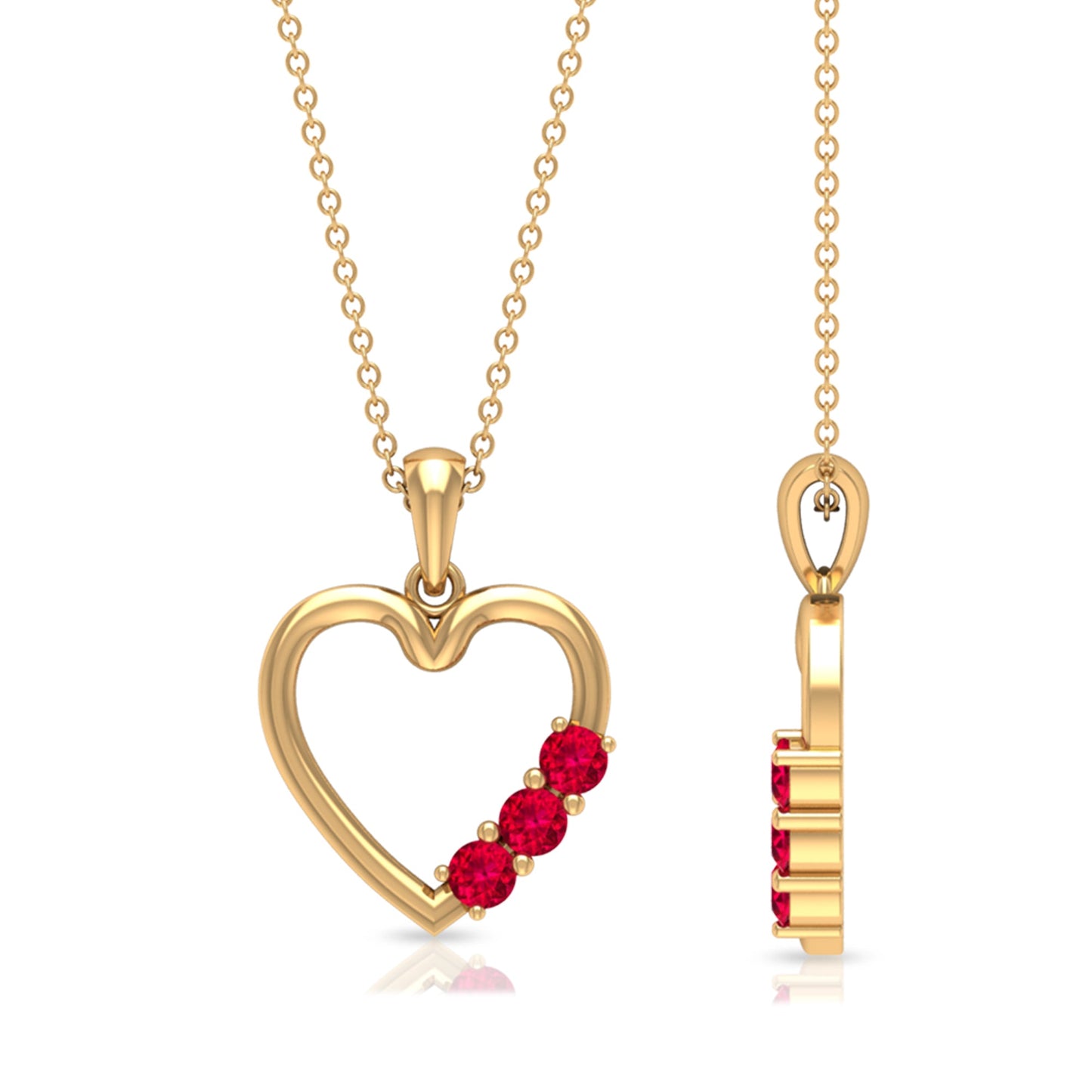 Natural Ruby Open Heart Pendant Necklace for Women