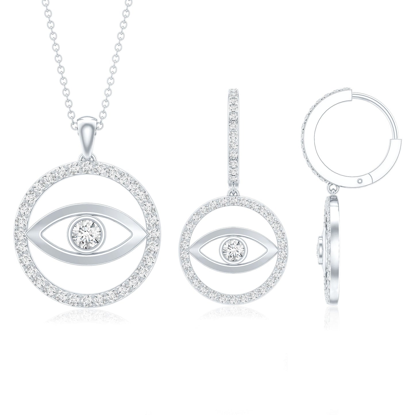 Certified Moissanite Evil Eye Necklace and Earrings Set