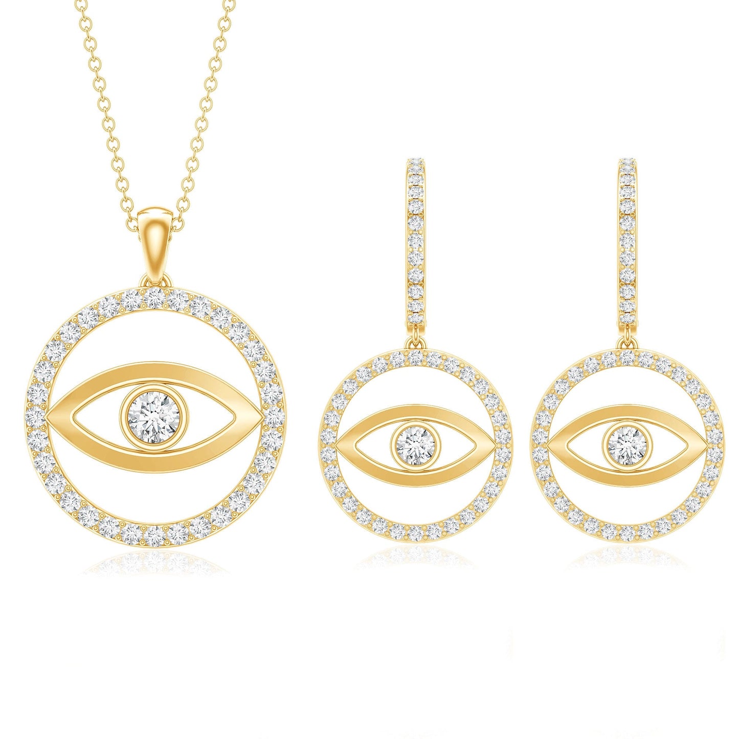 Certified Moissanite Evil Eye Necklace and Earrings Set