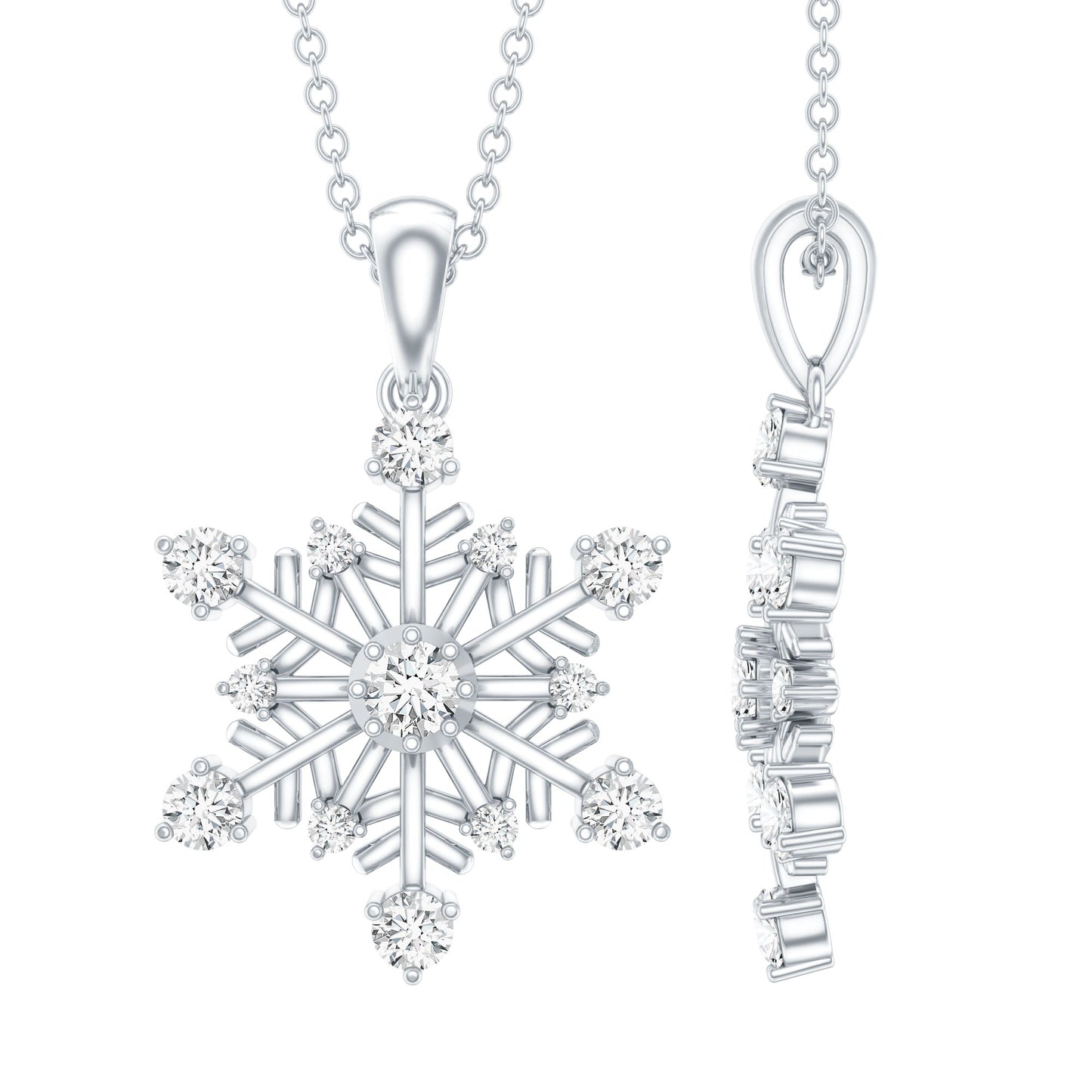 Certified Classic Moissanite Snowflake Pendant Necklace With Chain