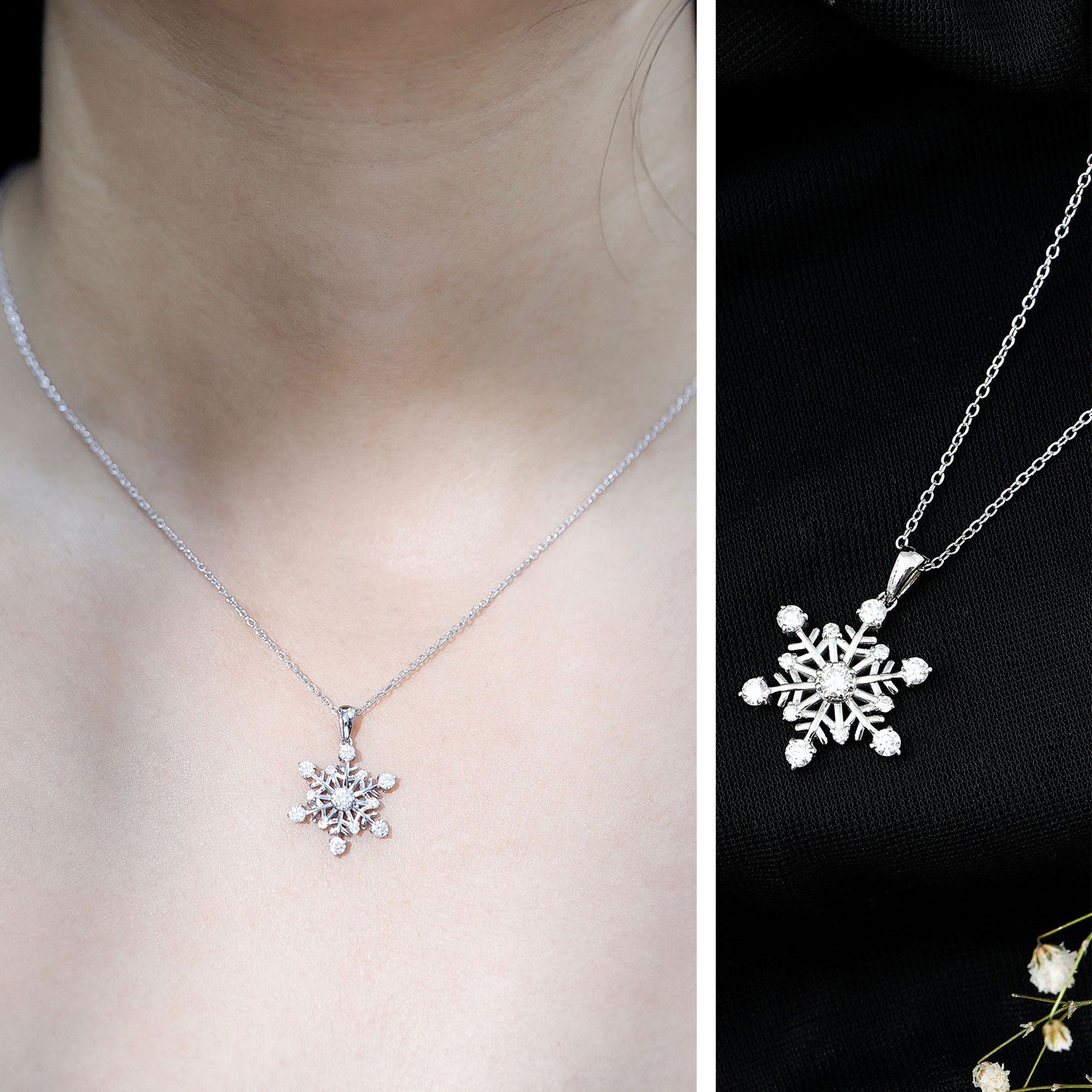 Certified Classic Moissanite Snowflake Pendant Necklace With Chain