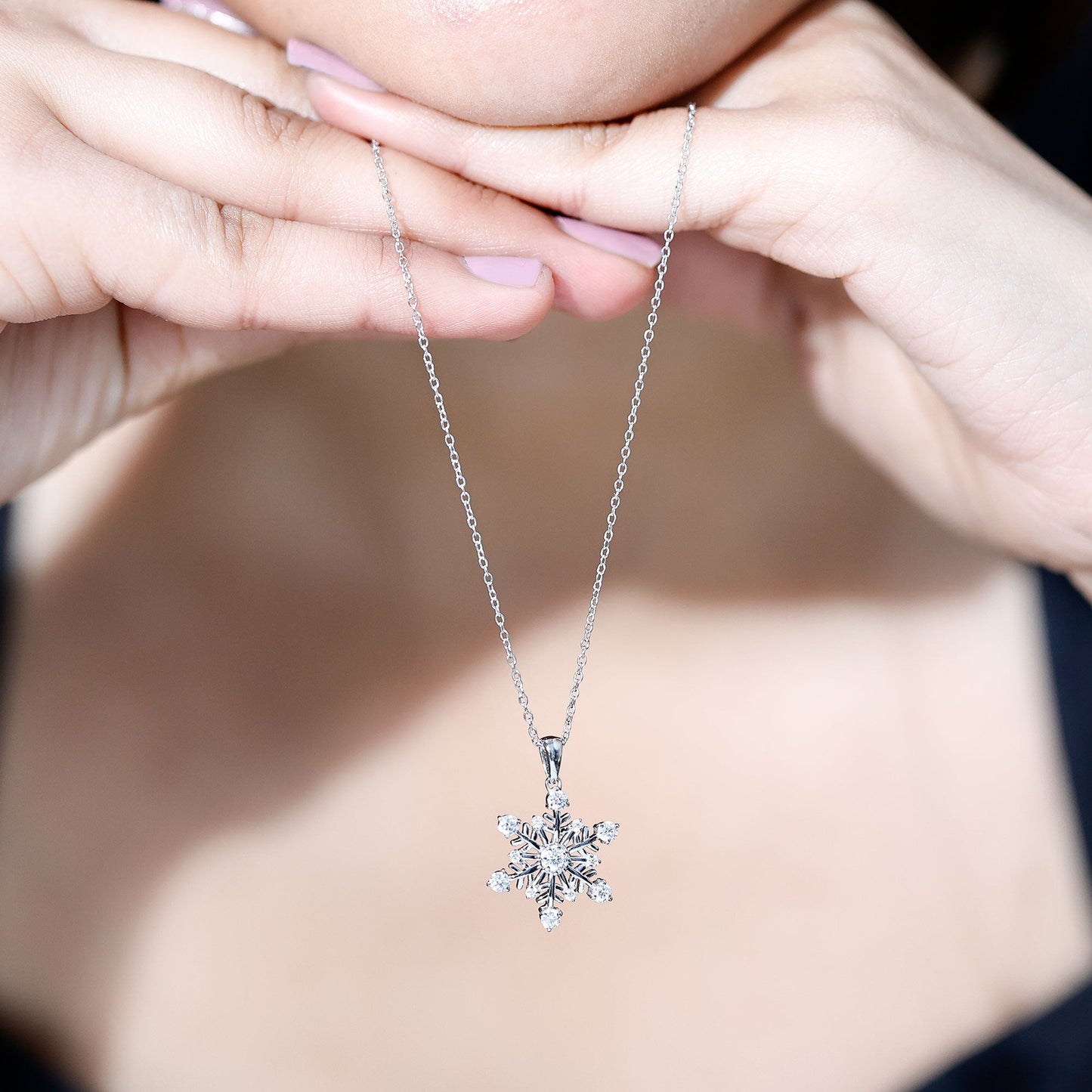 Certified Classic Moissanite Snowflake Pendant Necklace With Chain
