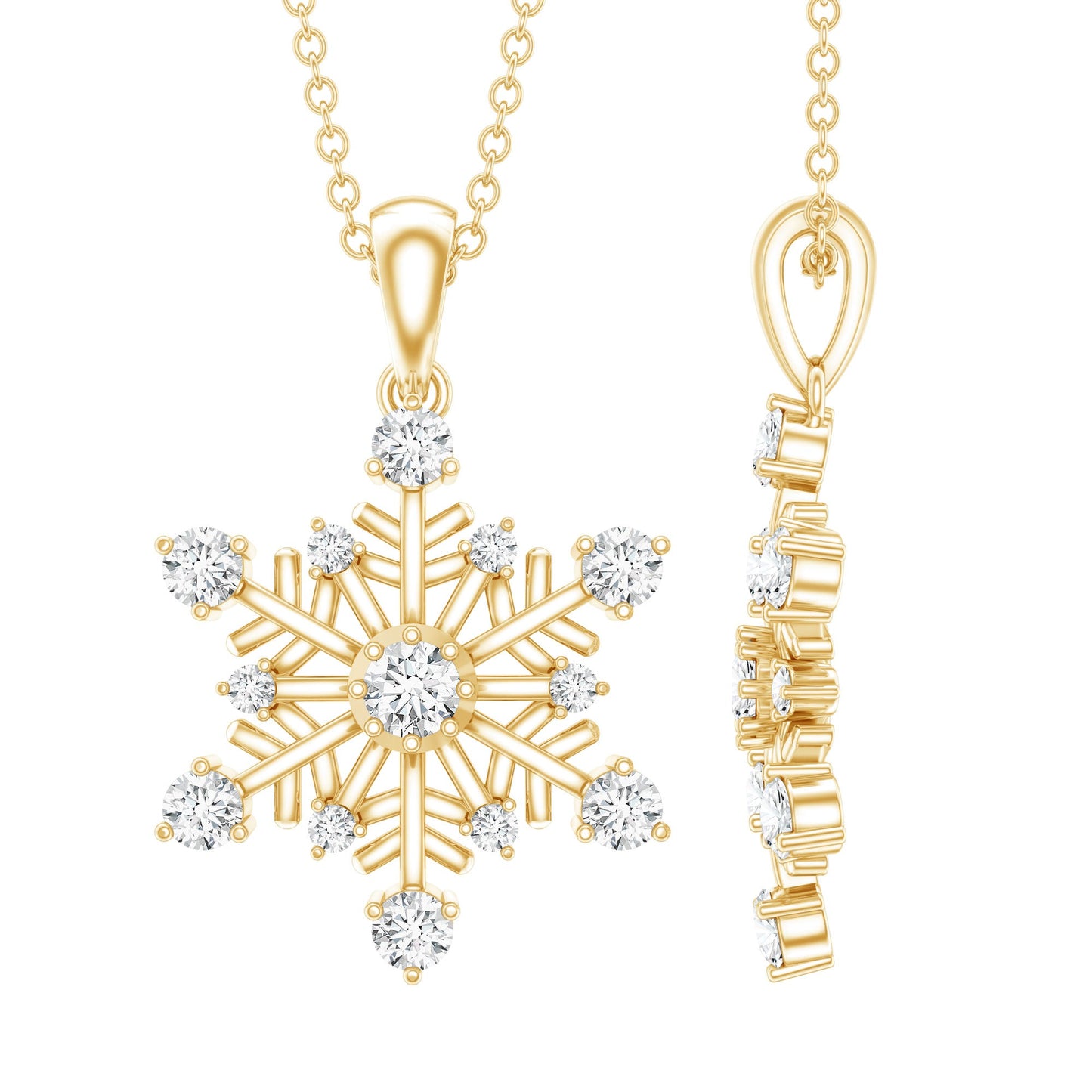 Certified Classic Moissanite Snowflake Pendant Necklace With Chain