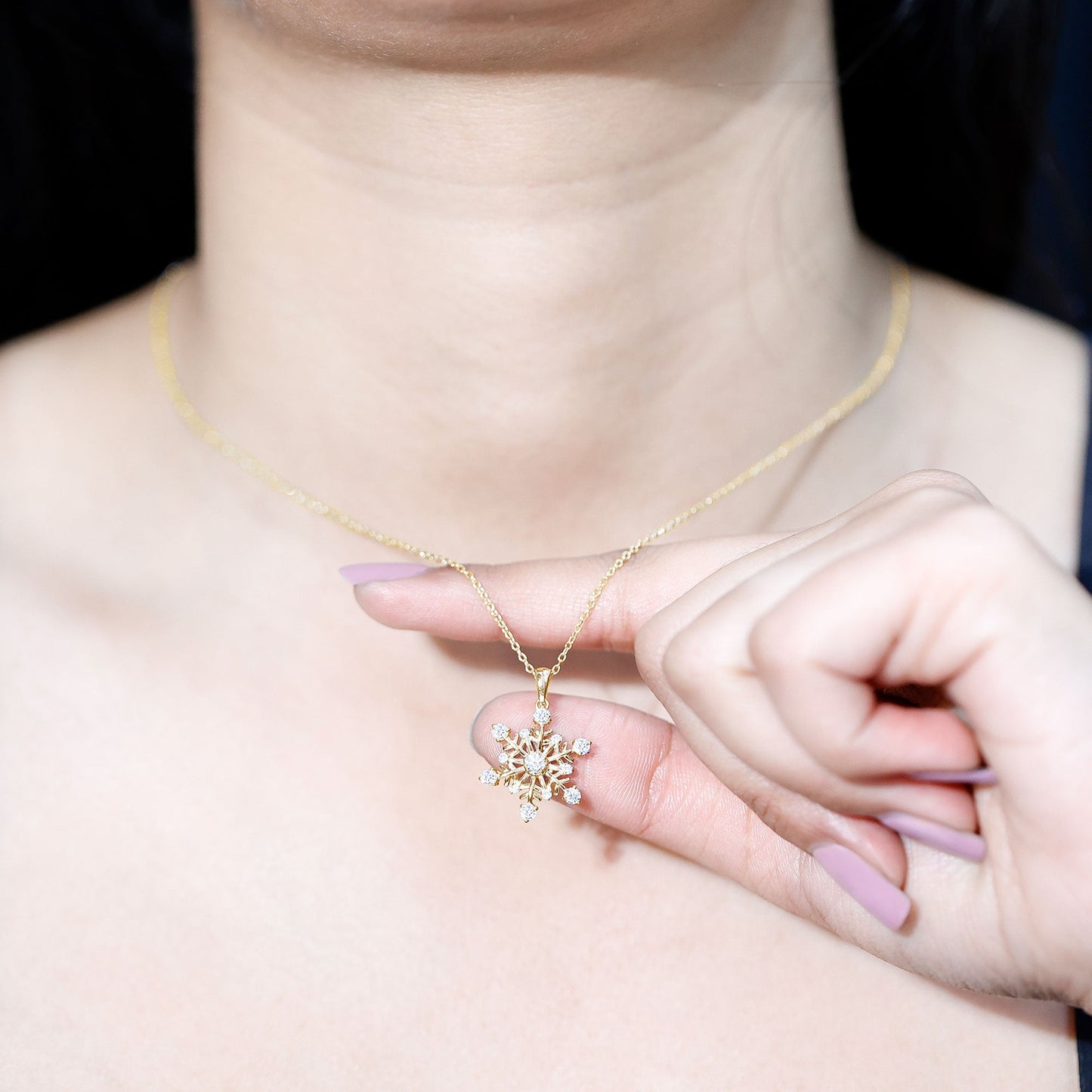 Certified Classic Moissanite Snowflake Pendant Necklace With Chain