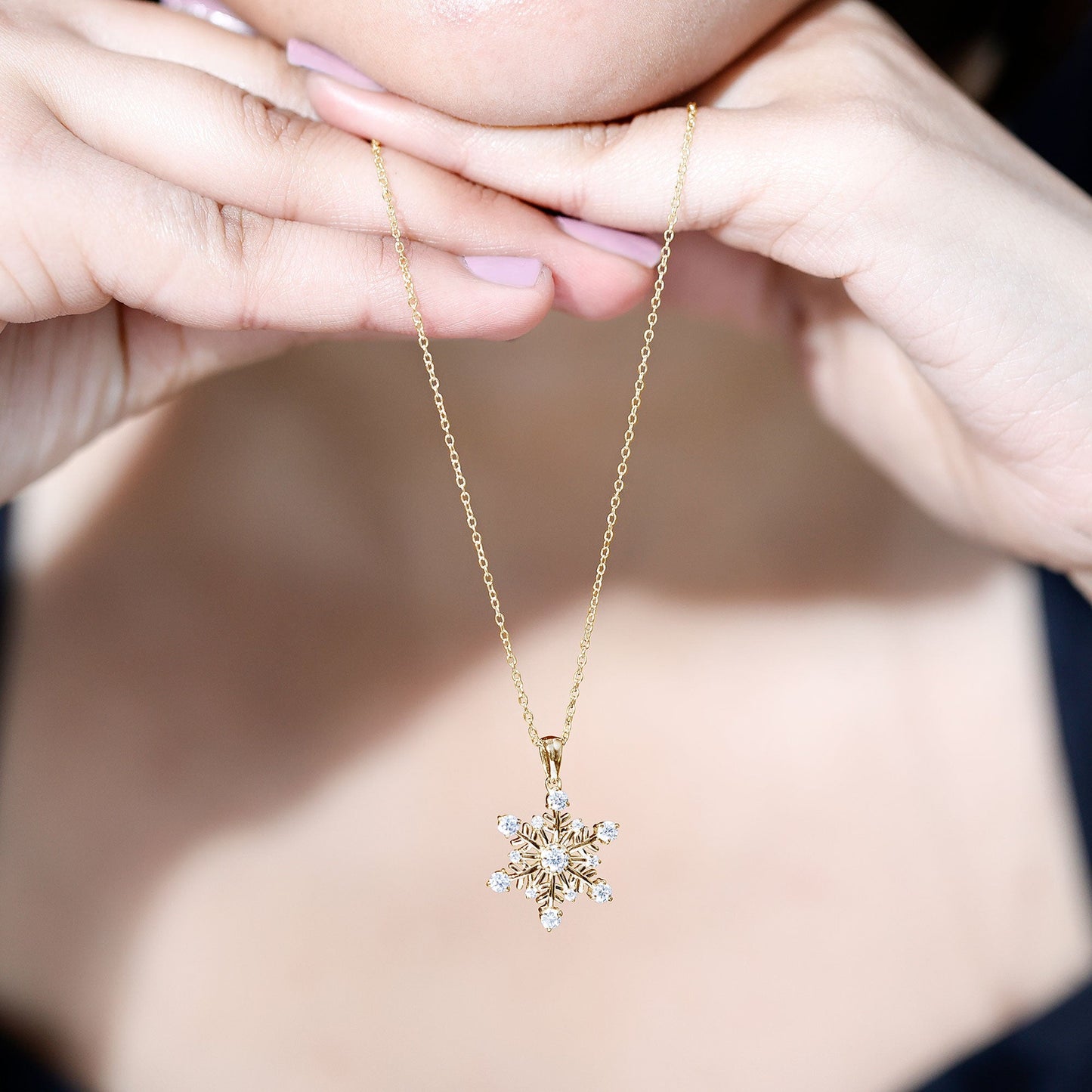 Certified Classic Moissanite Snowflake Pendant Necklace With Chain