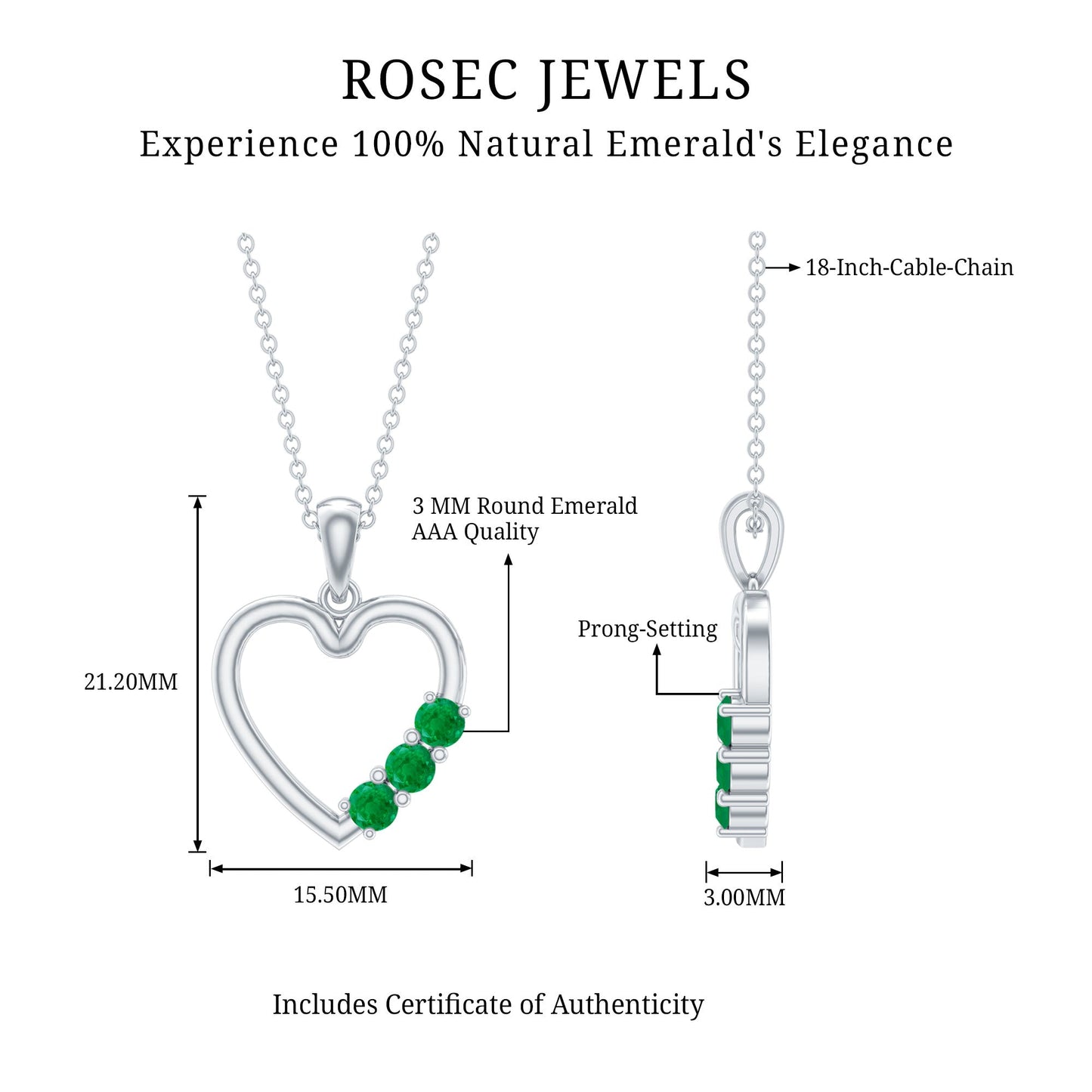 Certified Emerald Heart Promise Necklace