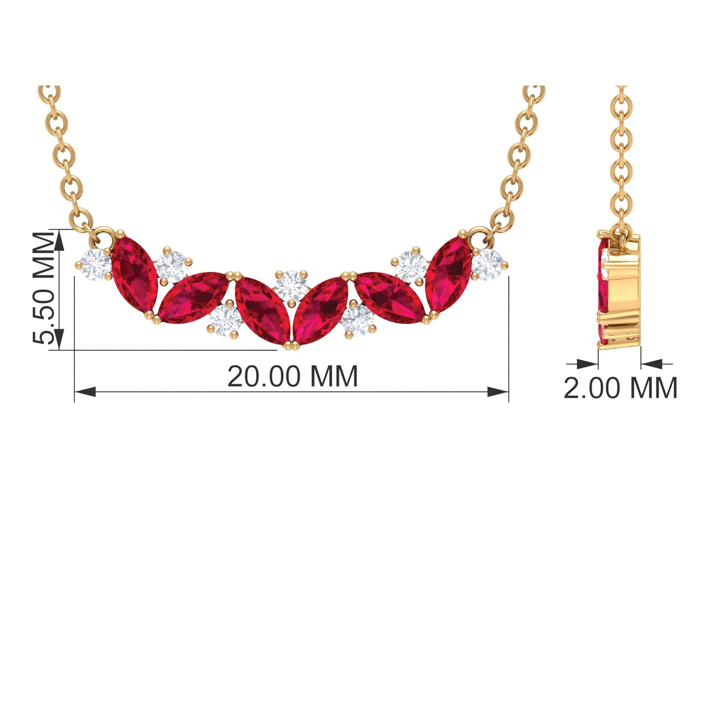 Marquise Cut Ruby and Diamond Stackable Necklace