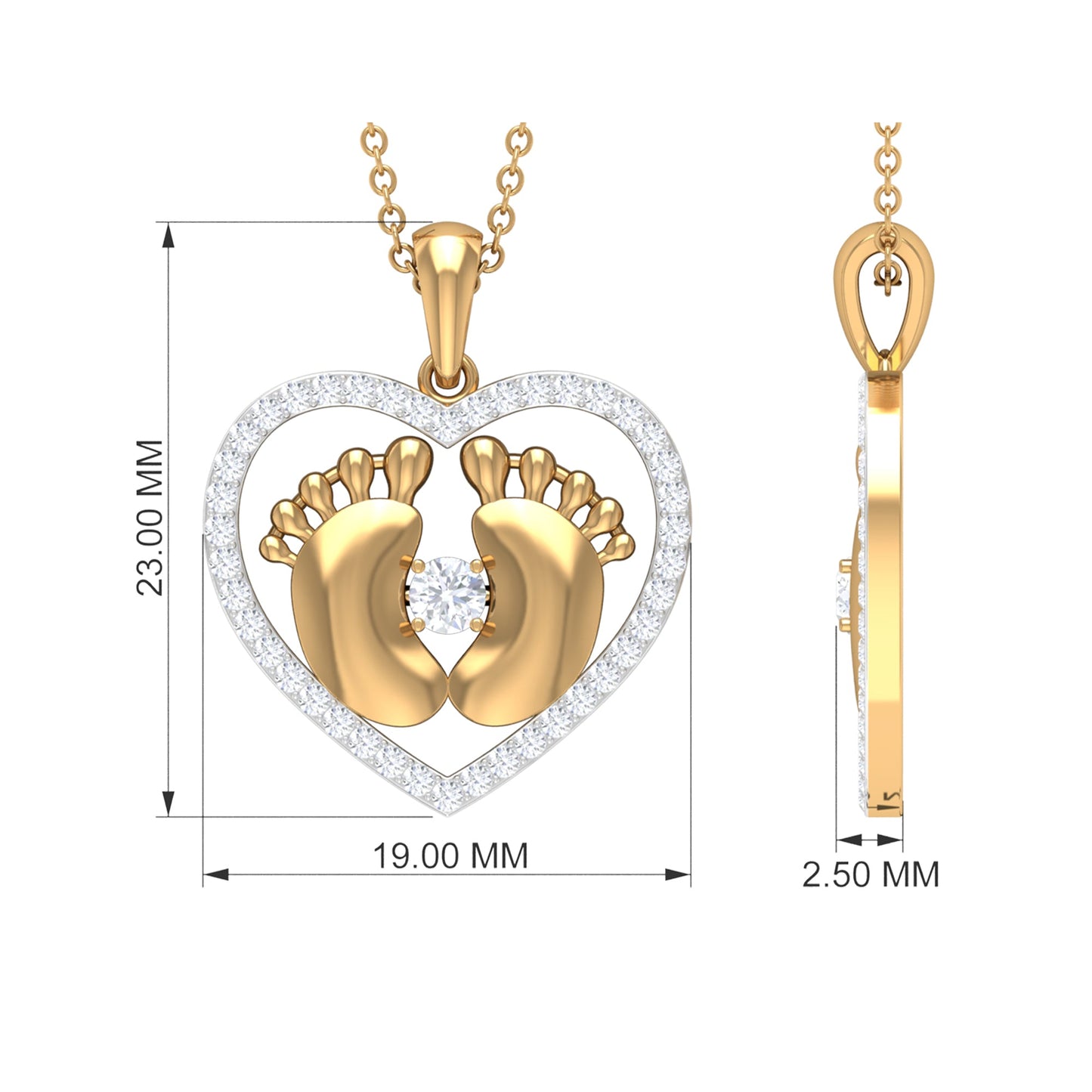 Moissanite Mothers Day Necklace with Baby Feet