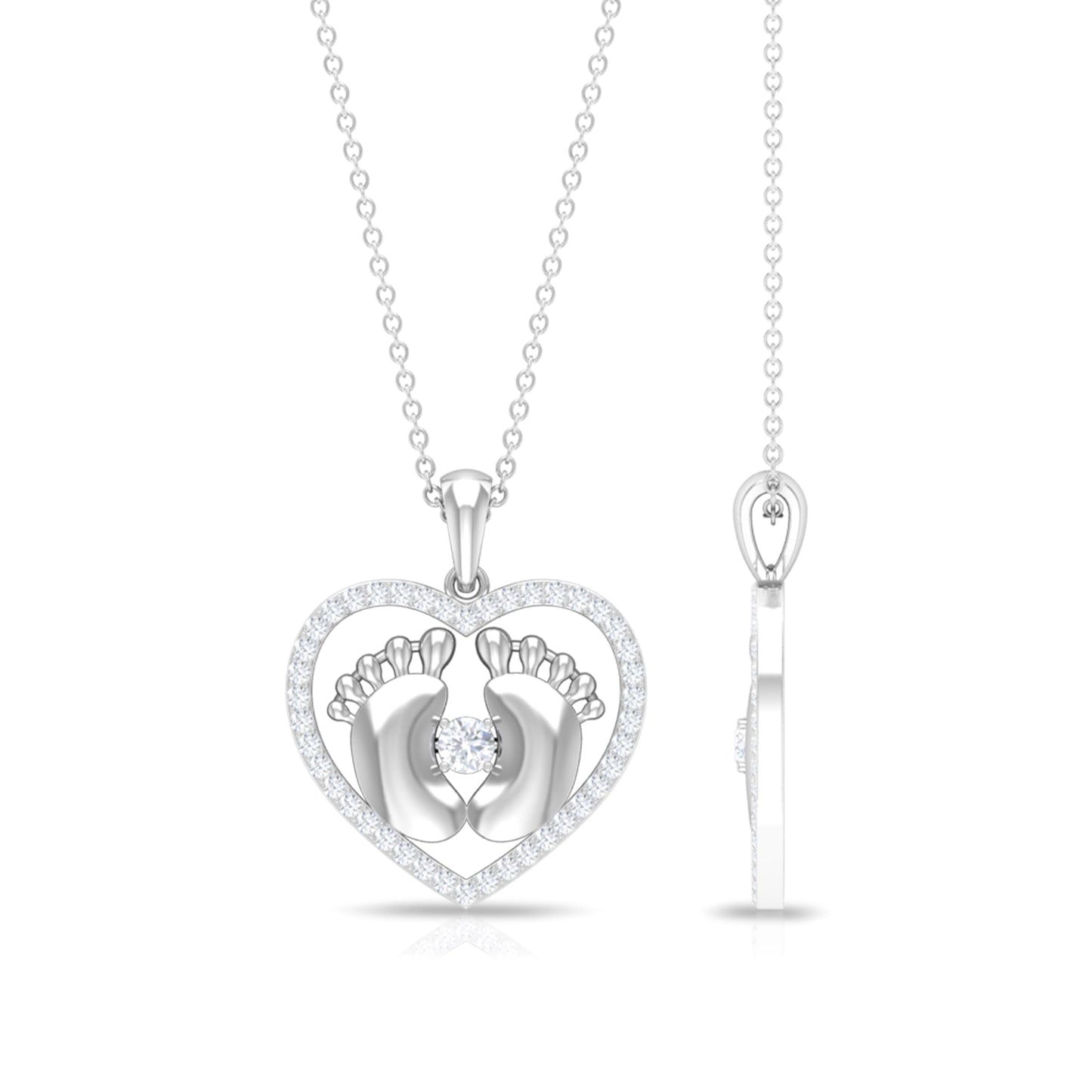 Moissanite Mothers Day Necklace with Baby Feet