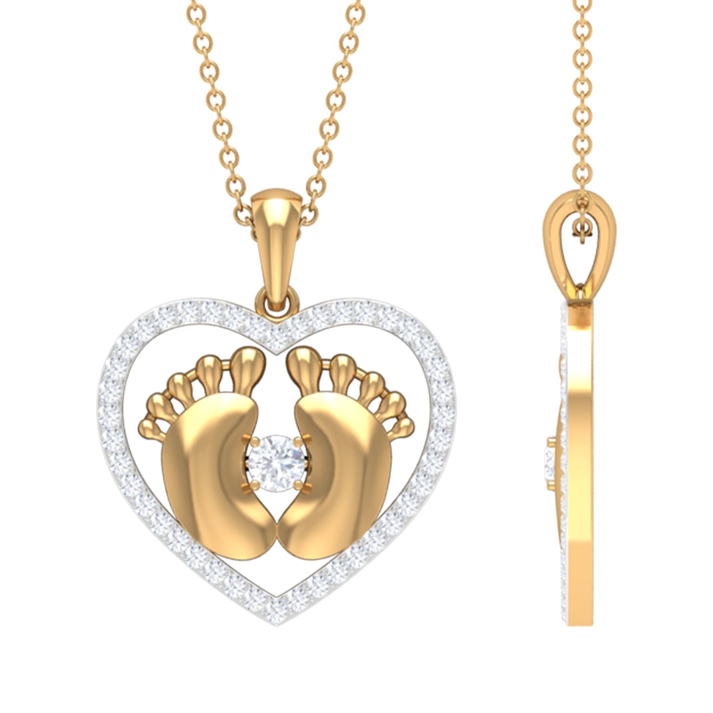 Moissanite Mothers Day Necklace with Baby Feet