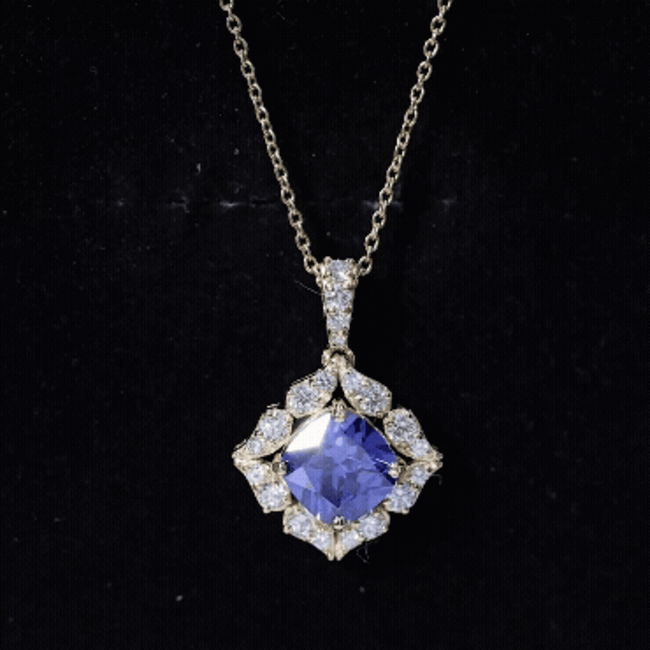 Vintage Inspired Lab Grown Blue Sapphire and Diamond Necklace