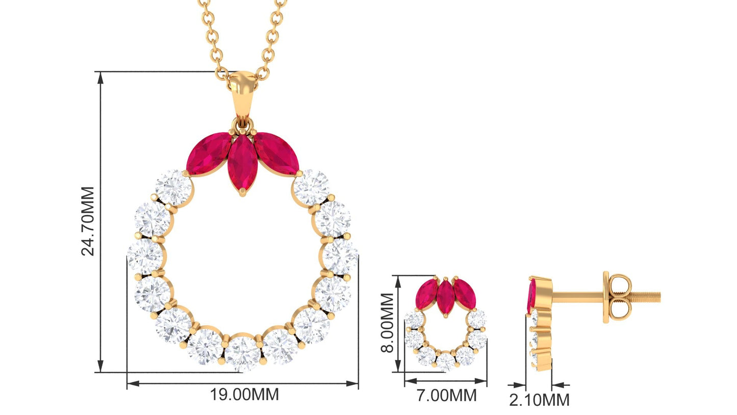 Certified Lab Created Ruby and Moissanite Eternity Necklace and Earrings Set