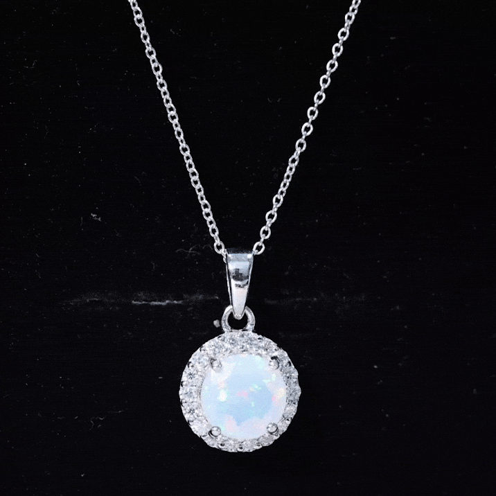 Real Ethiopian Opal Necklace With Moissanite Halo