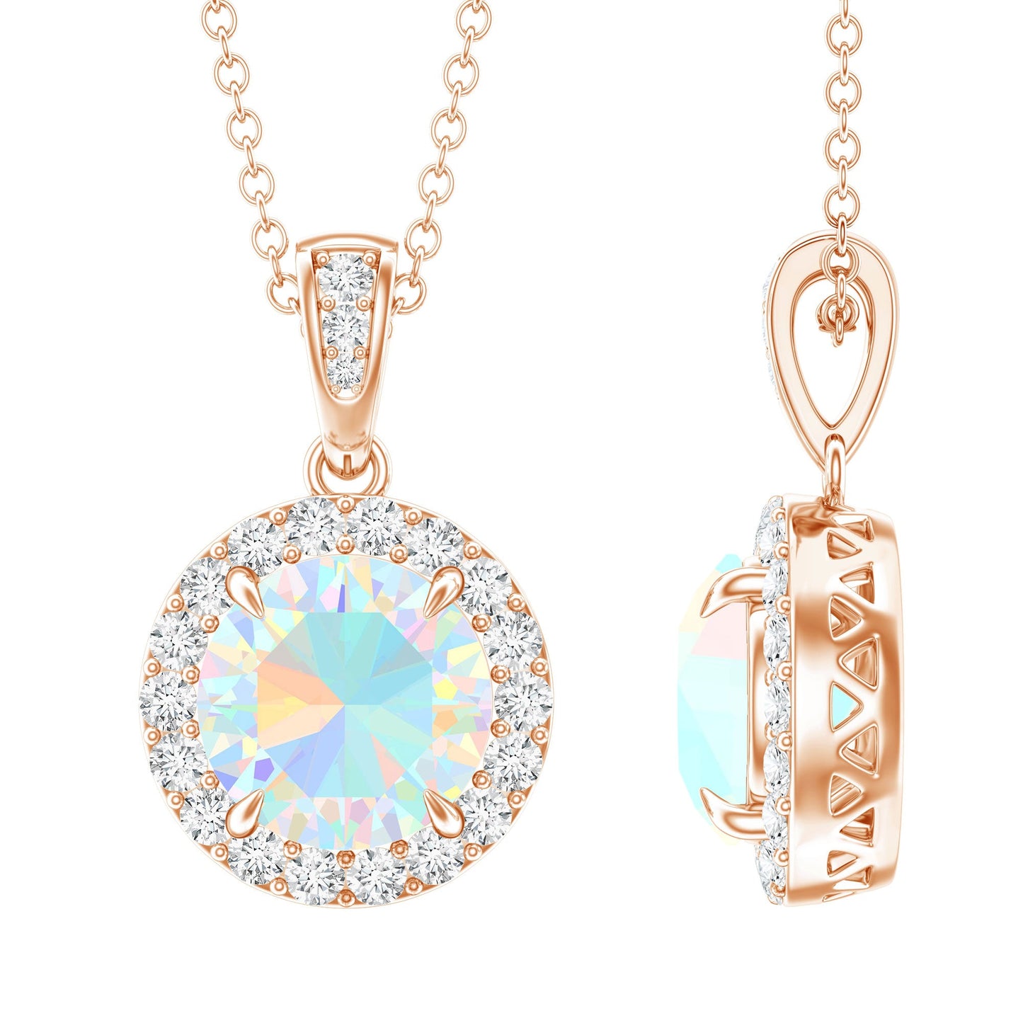 Real Ethiopian Opal Necklace With Moissanite Halo