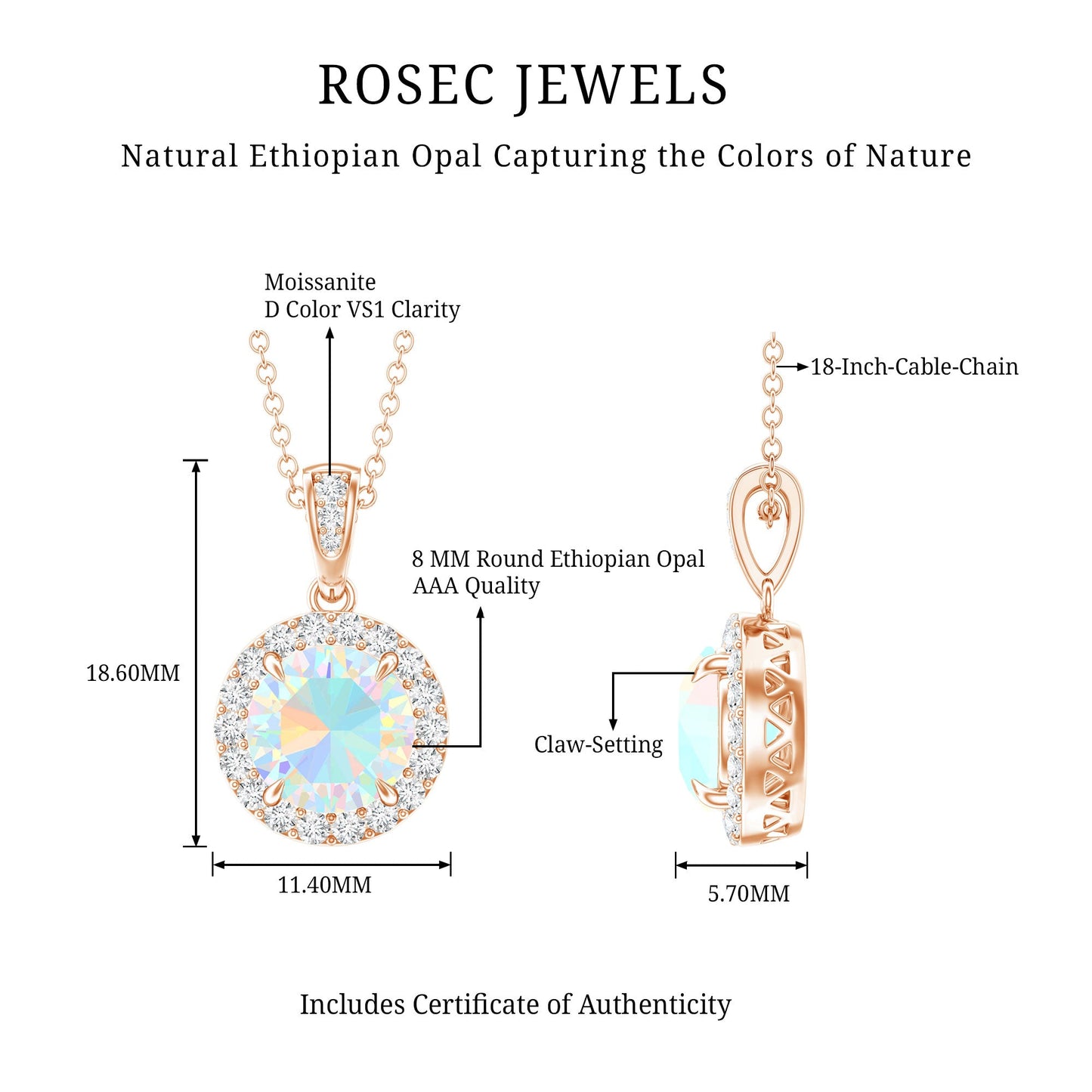 Real Ethiopian Opal Necklace With Moissanite Halo