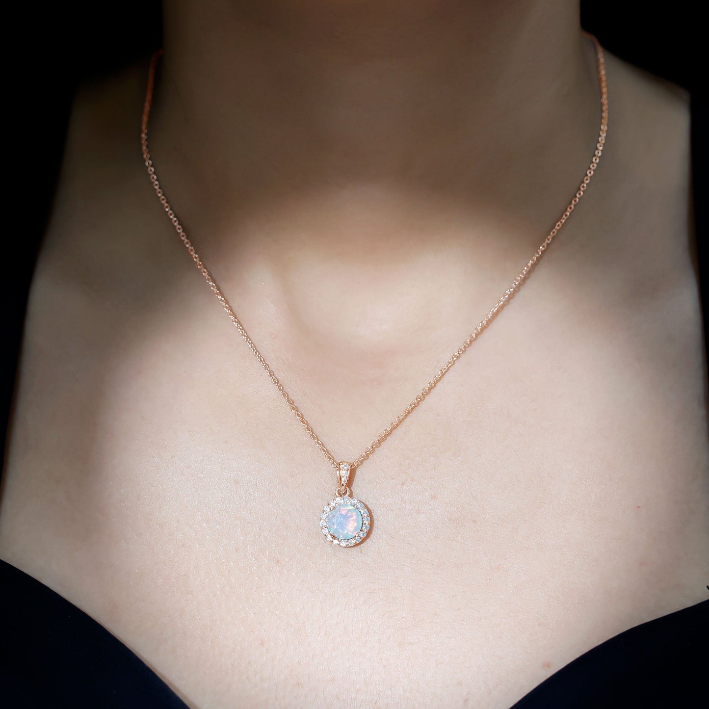 Real Ethiopian Opal Necklace With Moissanite Halo