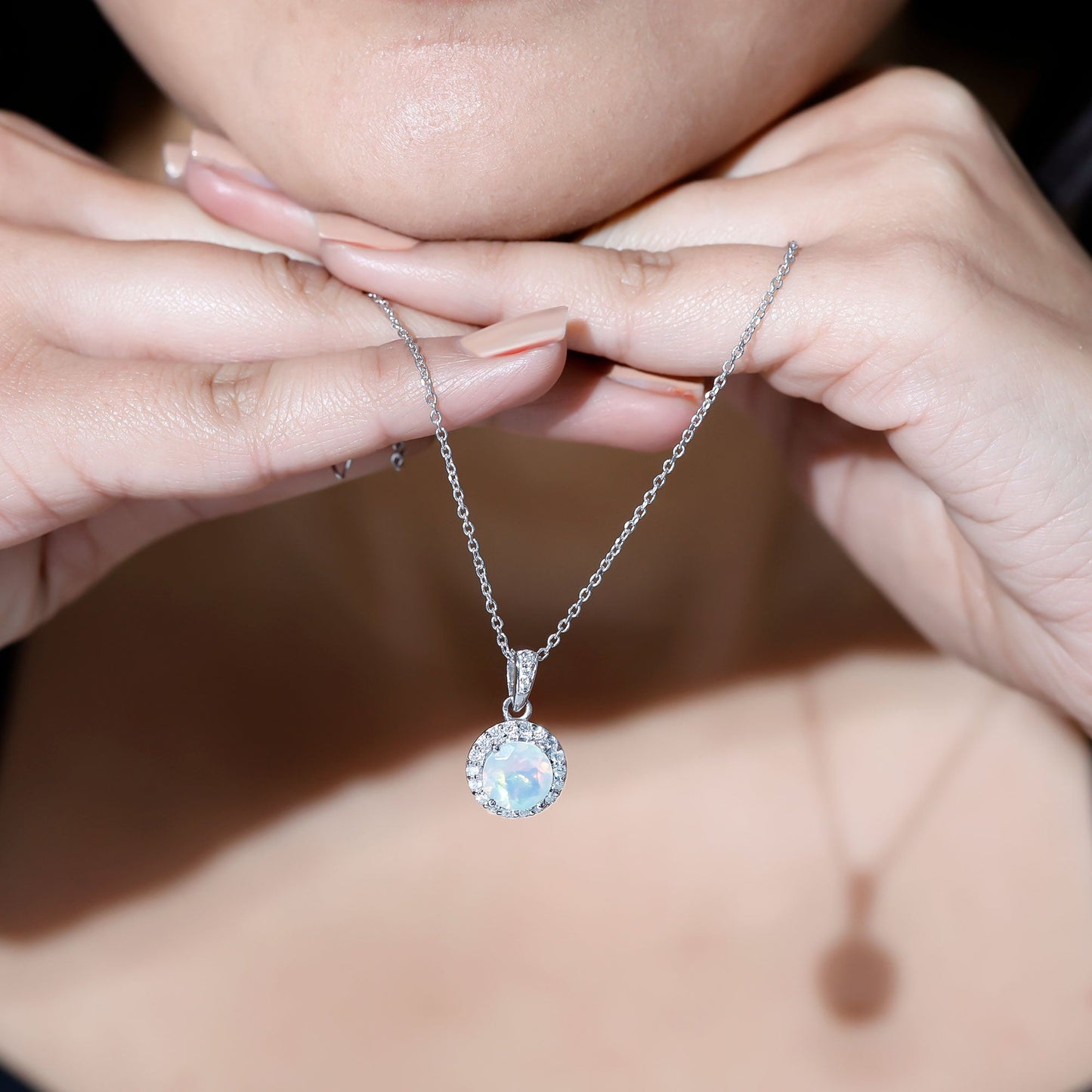 Real Ethiopian Opal Necklace With Moissanite Halo