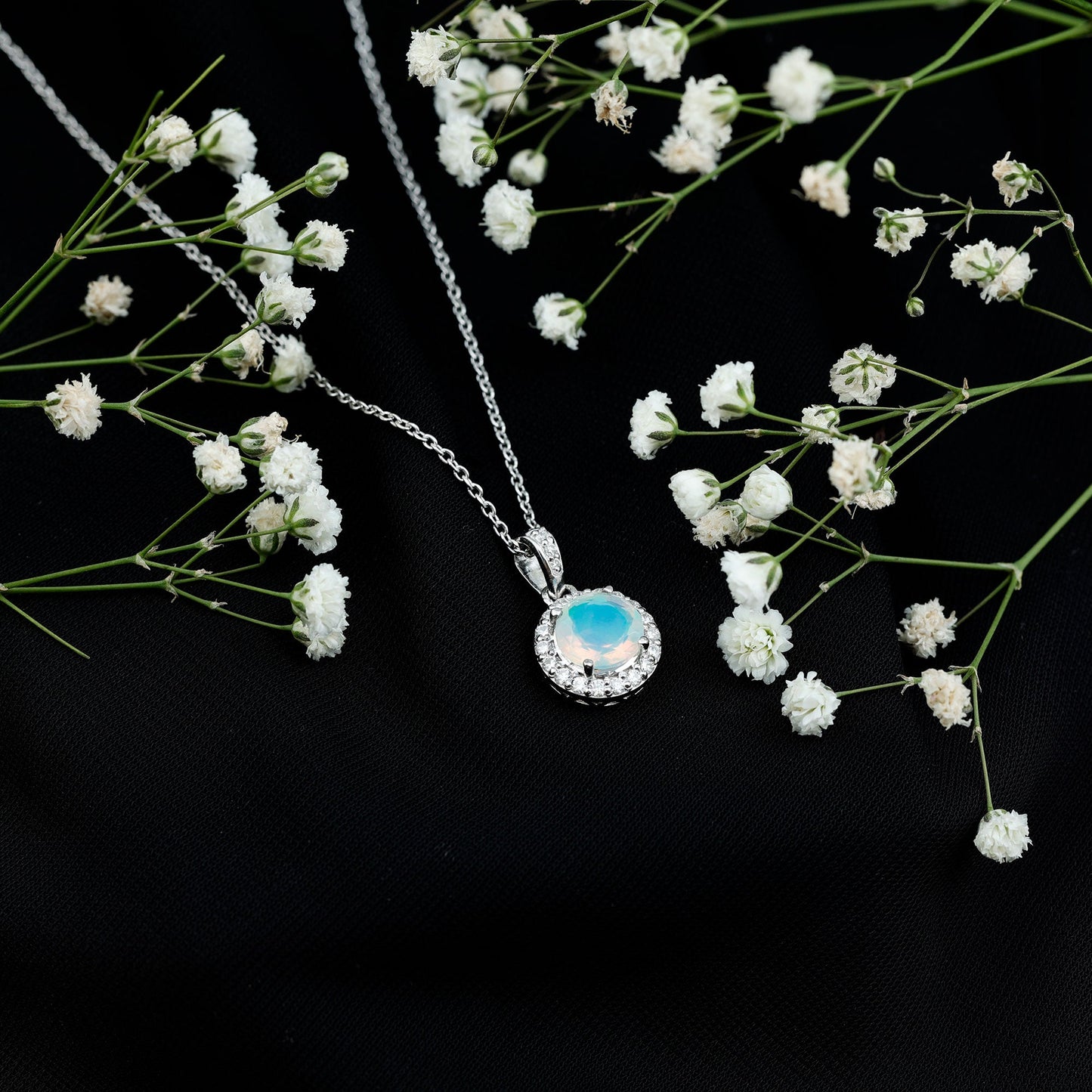 Real Ethiopian Opal Necklace With Moissanite Halo