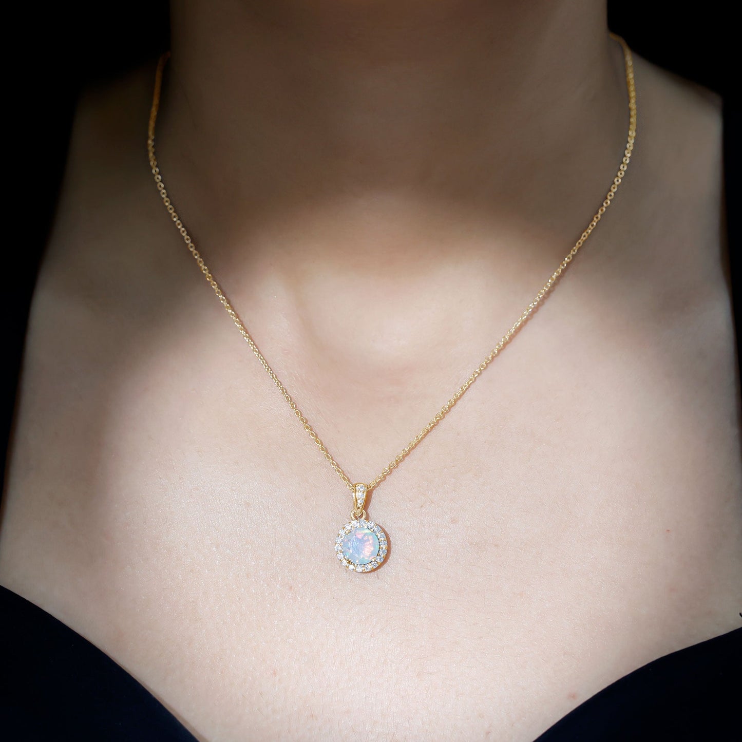 Real Ethiopian Opal Necklace With Moissanite Halo