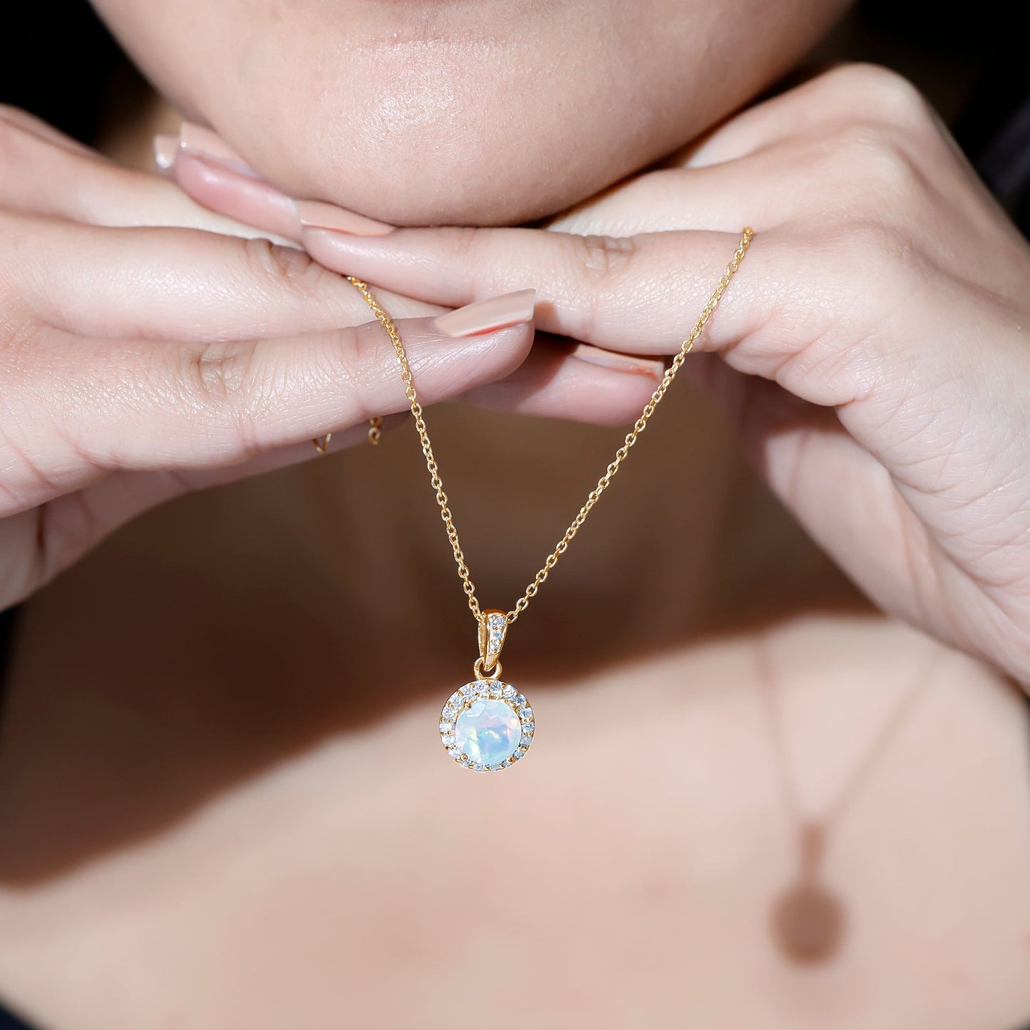 Real Ethiopian Opal Necklace With Moissanite Halo