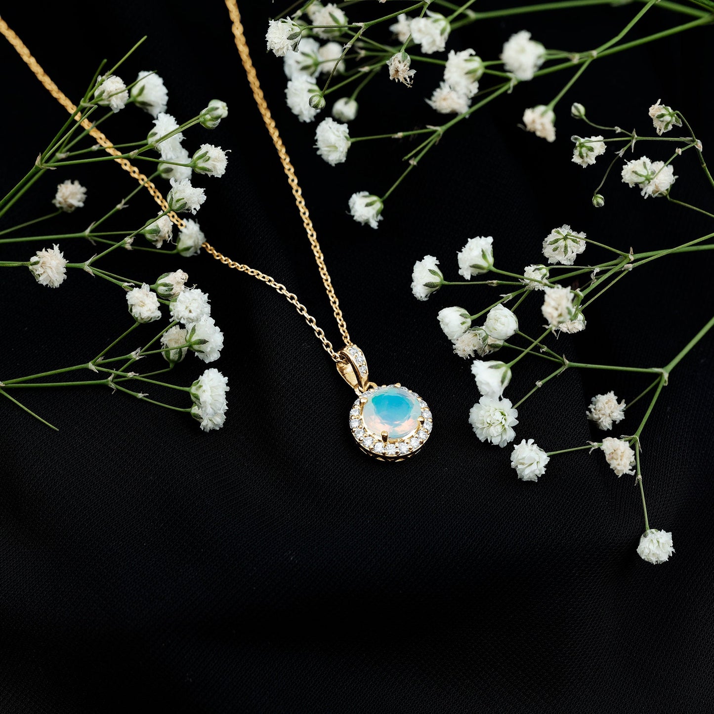 Real Ethiopian Opal Necklace With Moissanite Halo