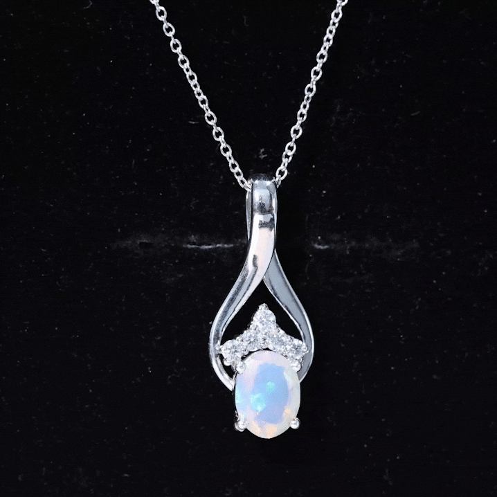 1.2 Carat Oval Ethiopian Opal Teardrop Pendant in Silver