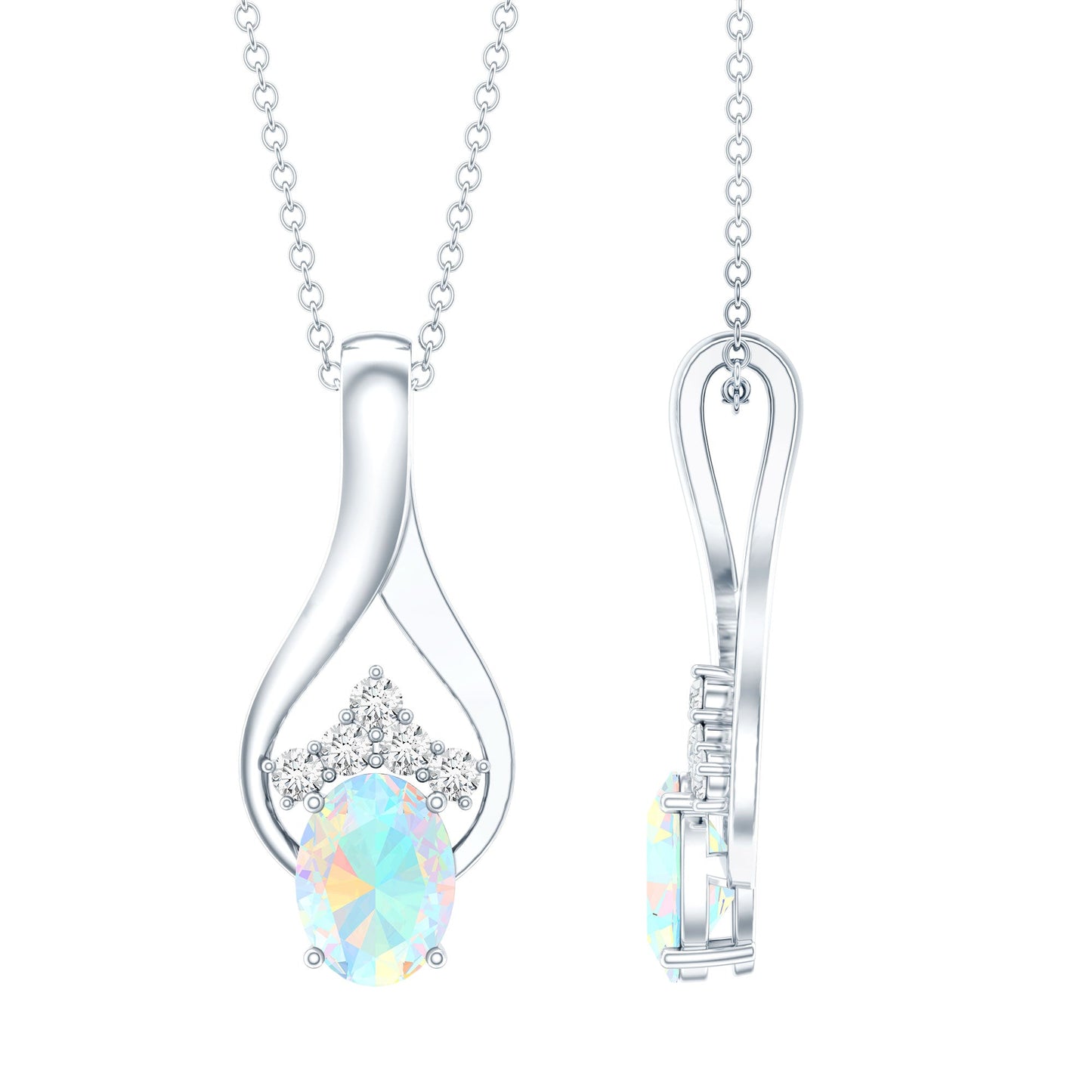 1.2 Carat Oval Ethiopian Opal Teardrop Pendant in Silver