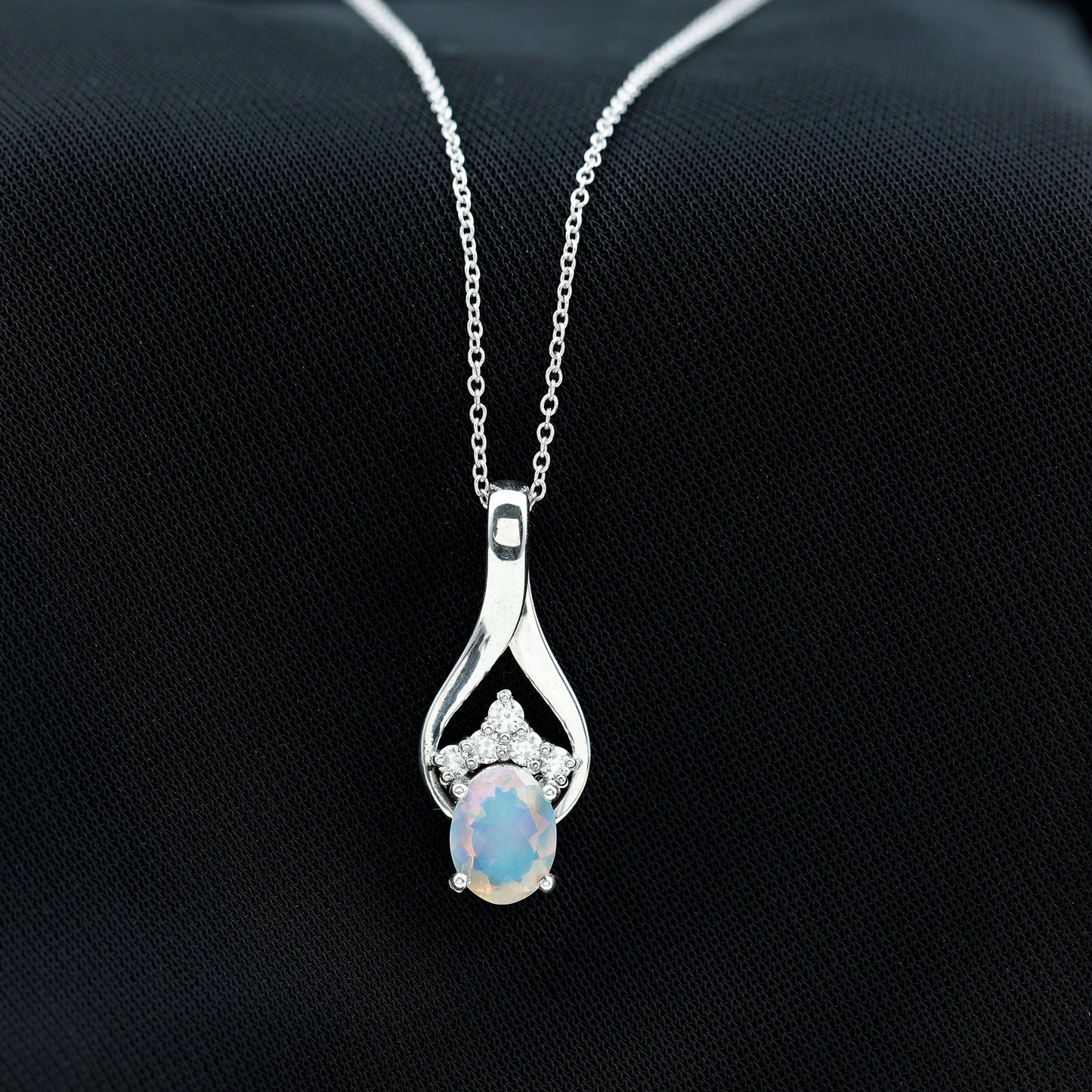 1.2 Carat Oval Ethiopian Opal Teardrop Pendant in Silver