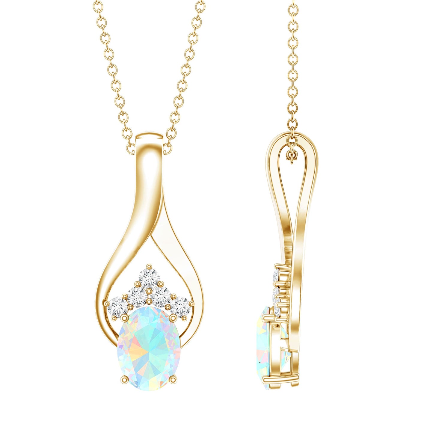 Natural Oval Ethiopian Opal and Moissanite Teardrop Necklace With Chain