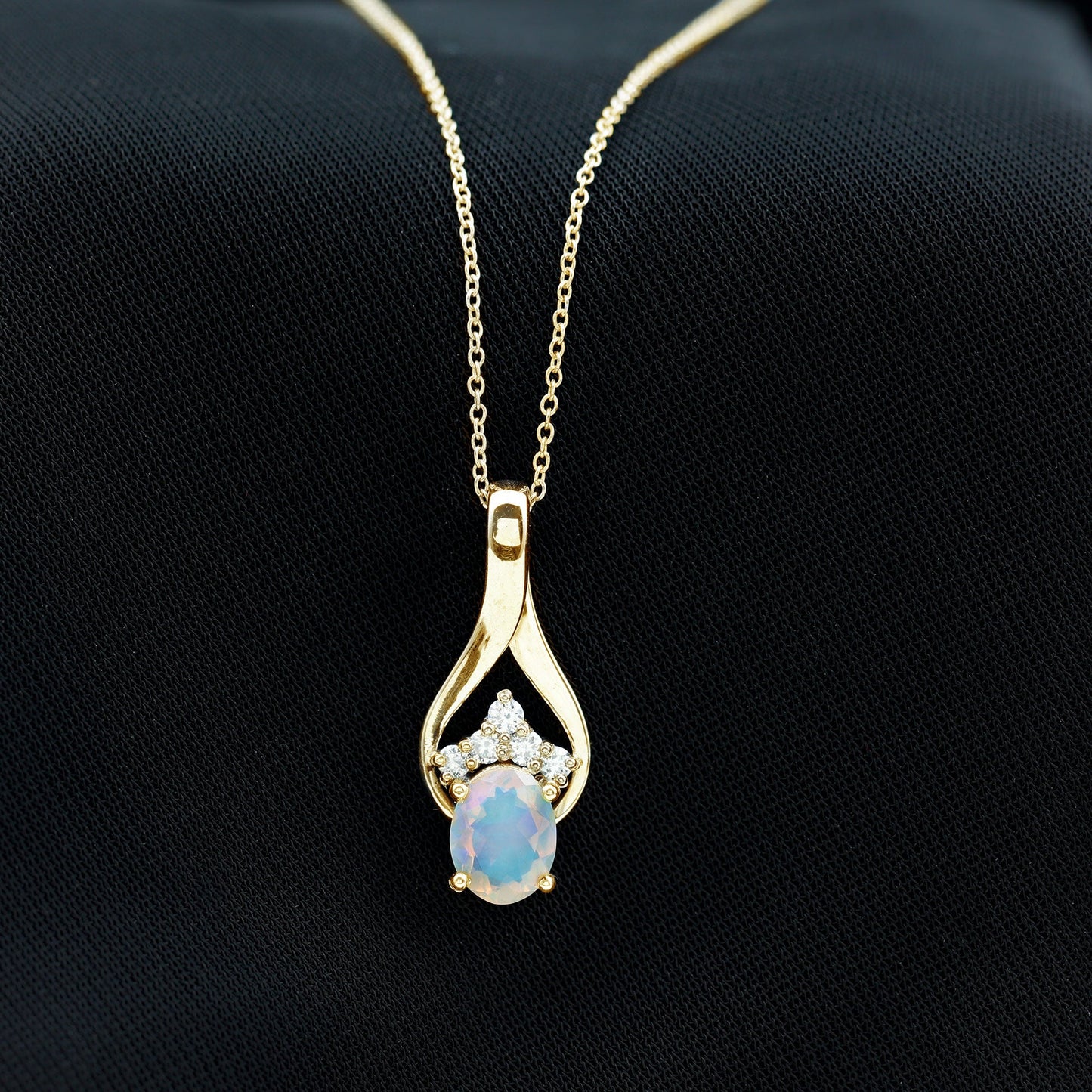 Natural Oval Ethiopian Opal and Moissanite Teardrop Necklace With Chain