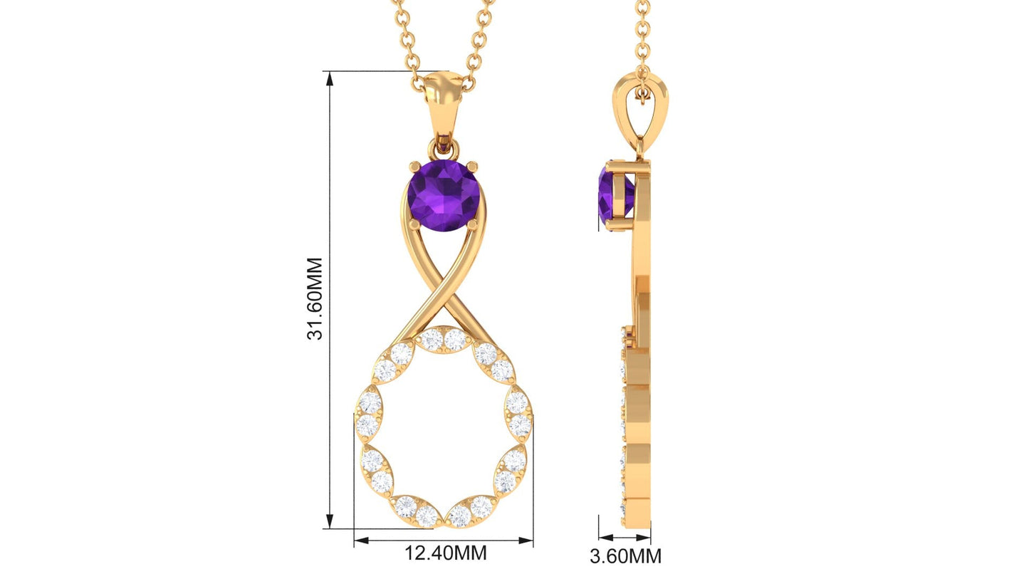 Natural Amethyst Diamond Infinity Pendant Necklace
