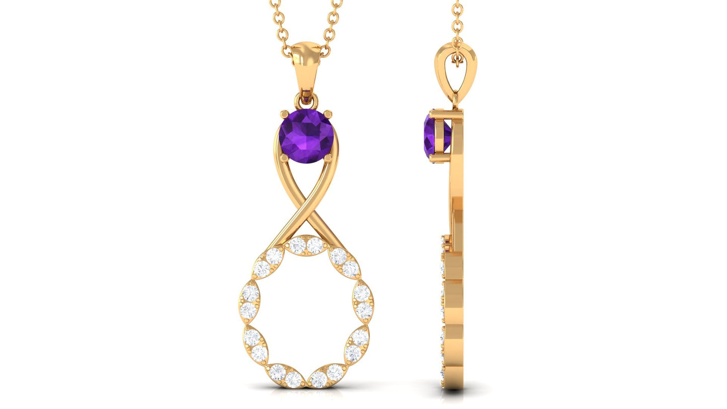 Natural Amethyst Diamond Infinity Pendant Necklace