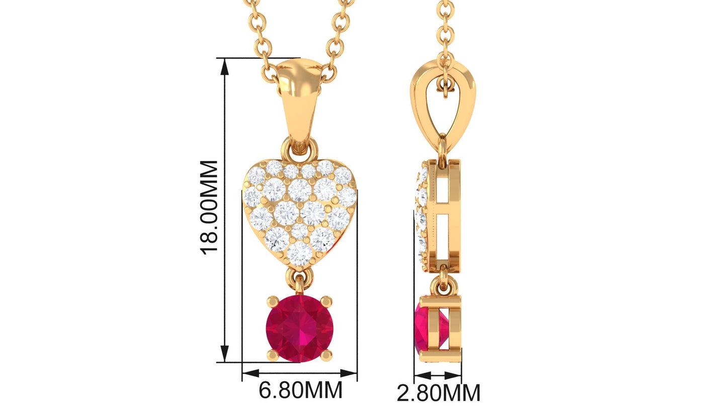 Real Ruby and Diamond Heart Drop Pendant