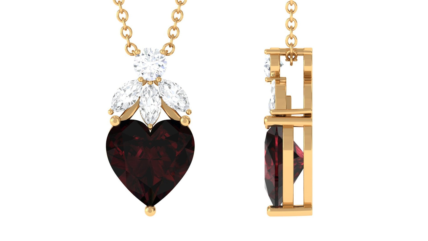 4 Carat Heart Shape Garnet Designer Drop Pendant with Diamond