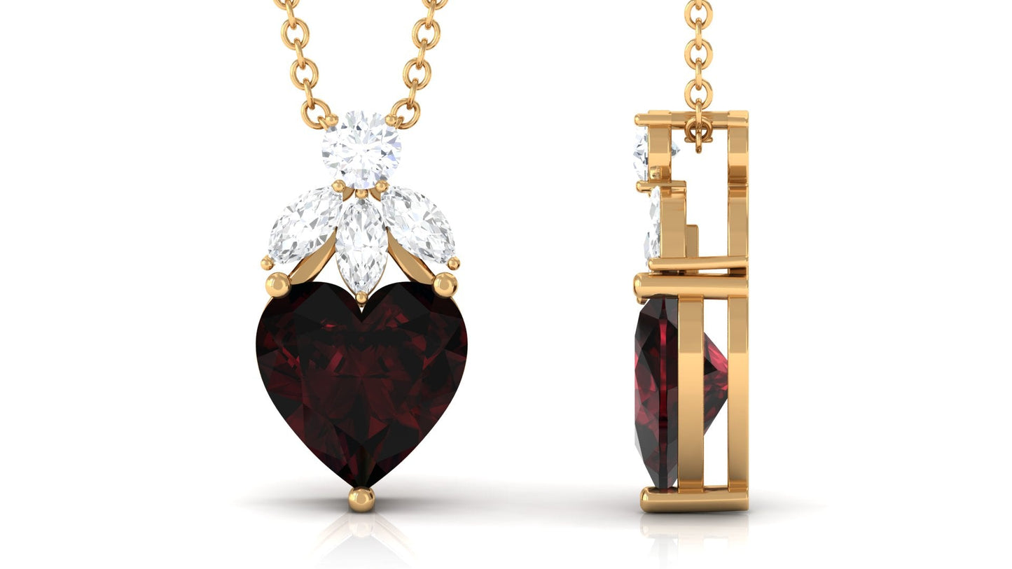 4 Carat Heart Shape Garnet Designer Drop Pendant with Diamond