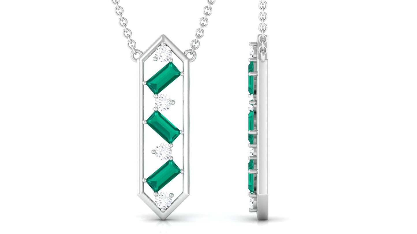 Real Emerald Geometric Dangle Necklace with Diamond