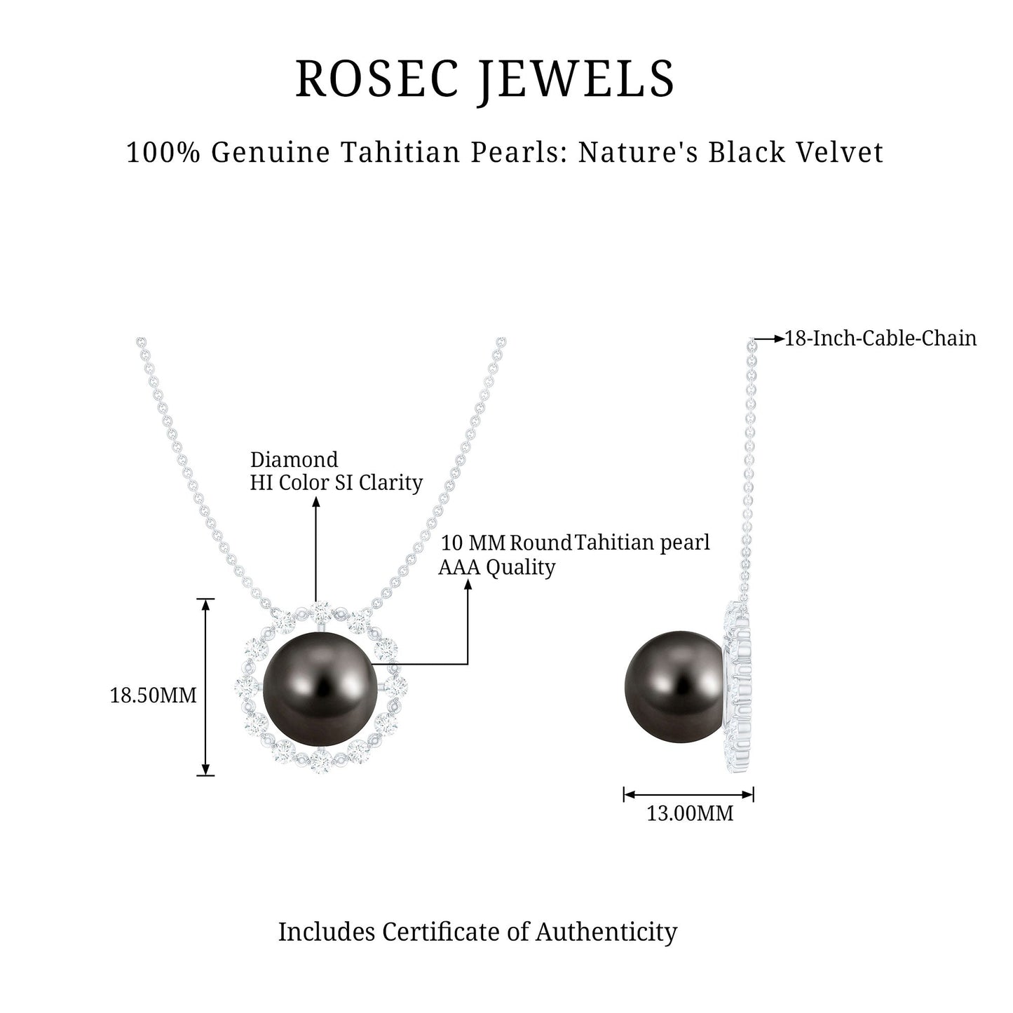 Round Tahitian Pearl Solitaire Necklace with Diamond and Beaded Detailing