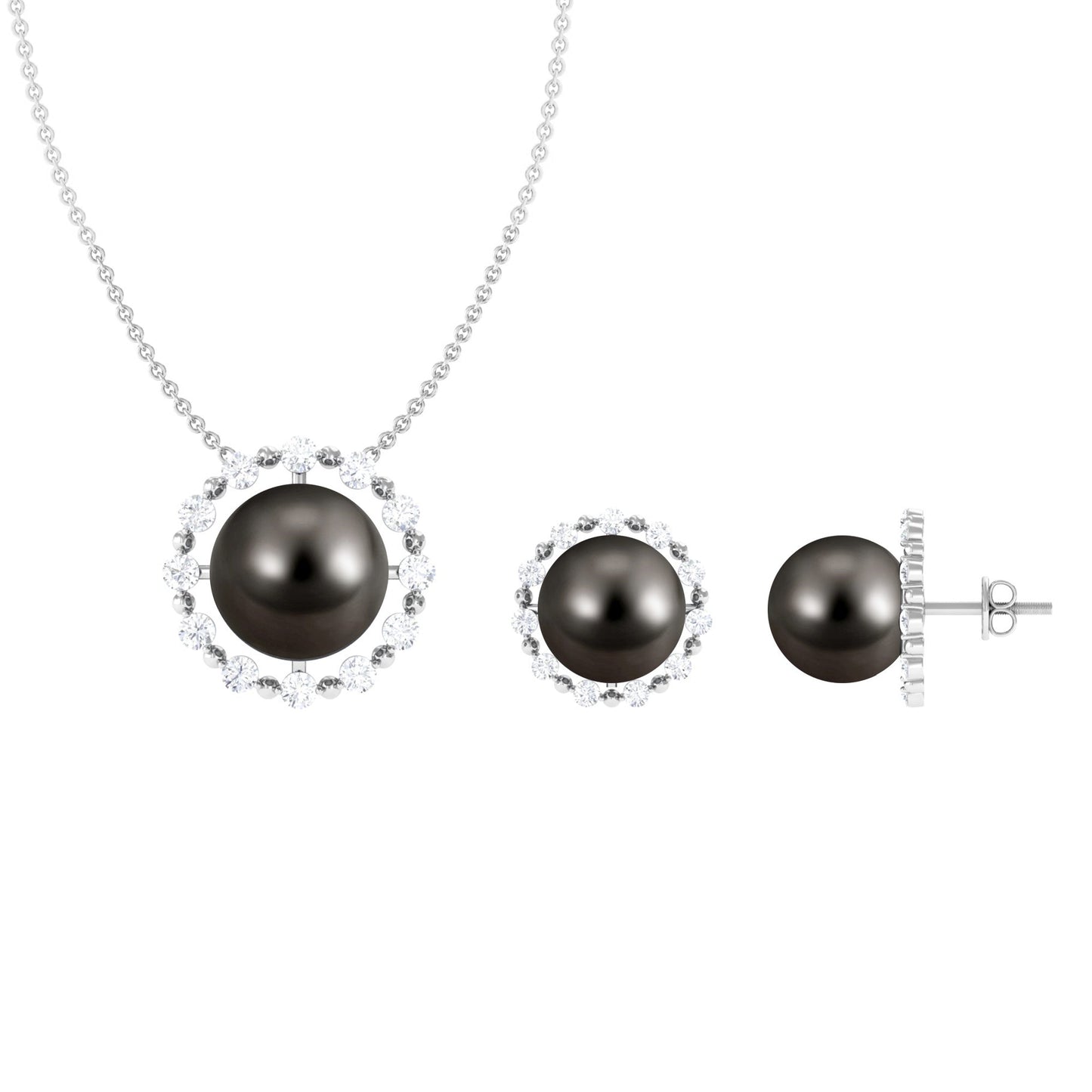 24 Carat Tahitian Black Pearl Modern Necklace and Earrings Set