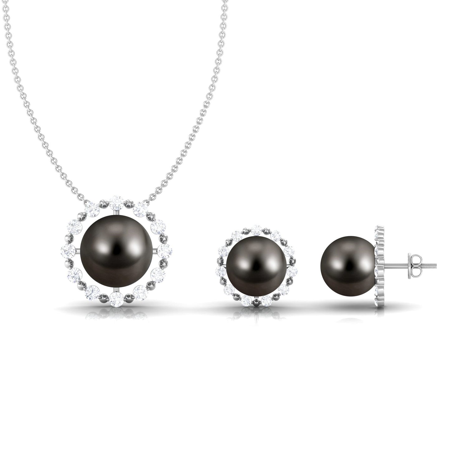 24 Carat Tahitian Black Pearl Modern Necklace and Earrings Set
