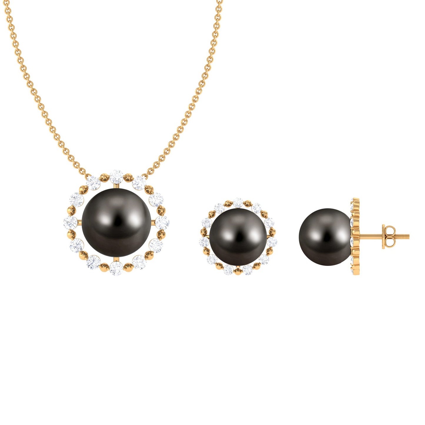 24 Carat Tahitian Black Pearl Modern Necklace and Earrings Set