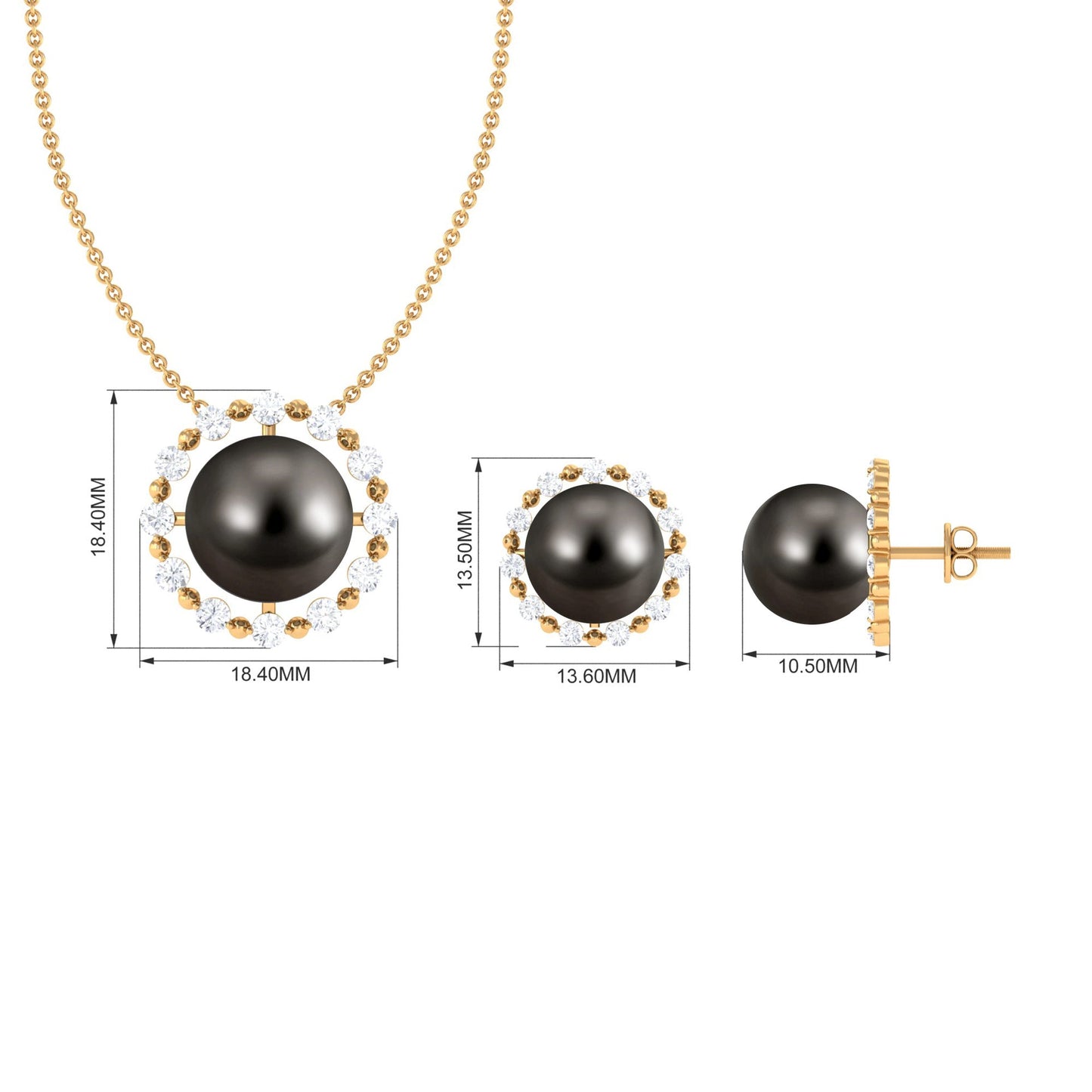 24 Carat Tahitian Black Pearl Modern Necklace and Earrings Set