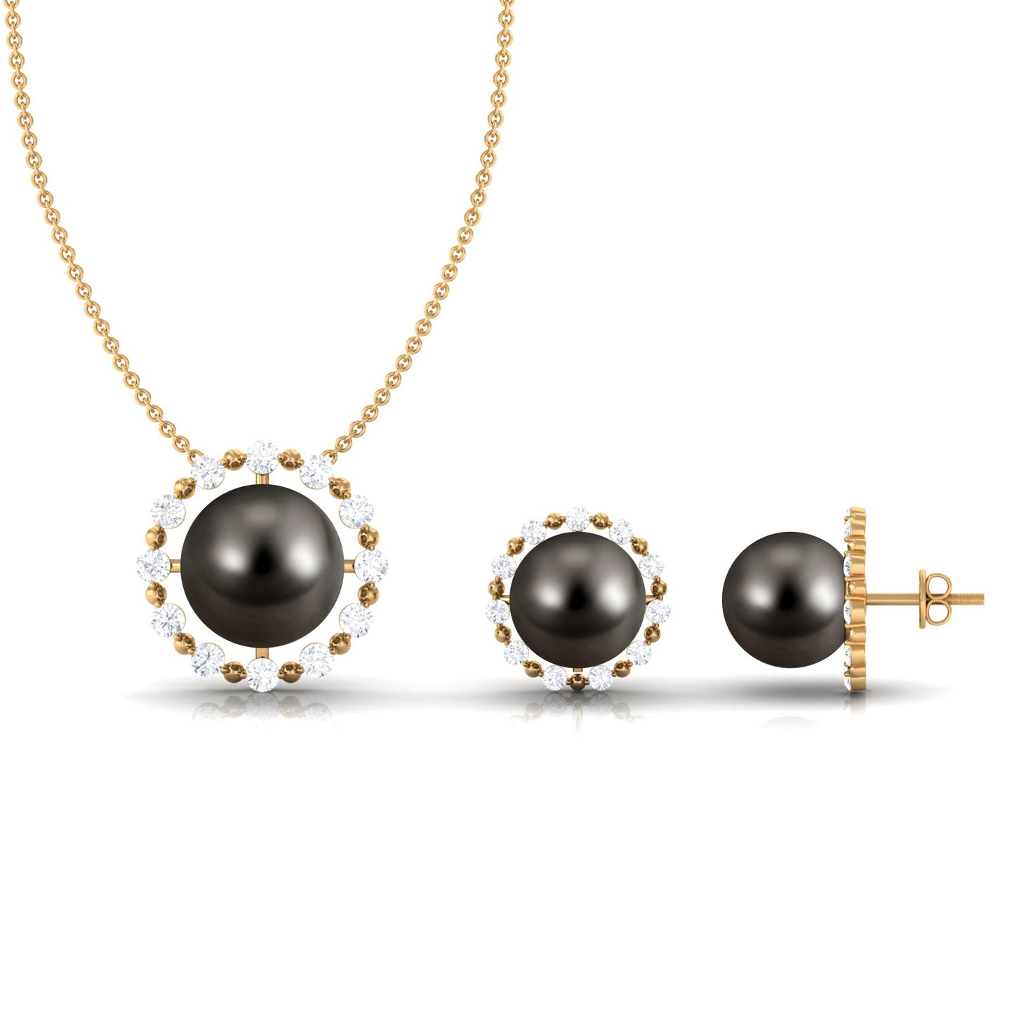24 Carat Tahitian Black Pearl Modern Necklace and Earrings Set