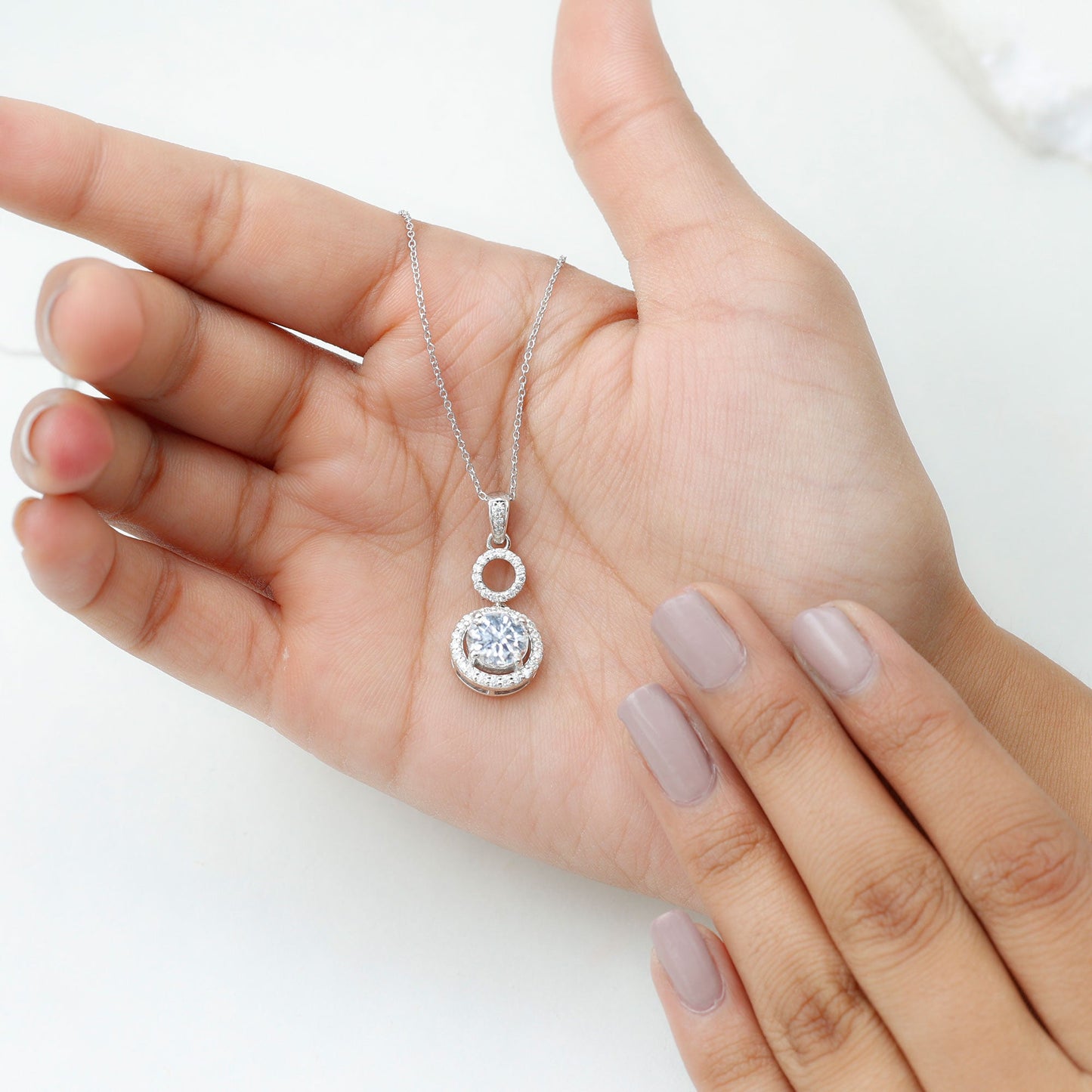 2 Carat Round Moissanite Wedding Dangle Necklace with Halo