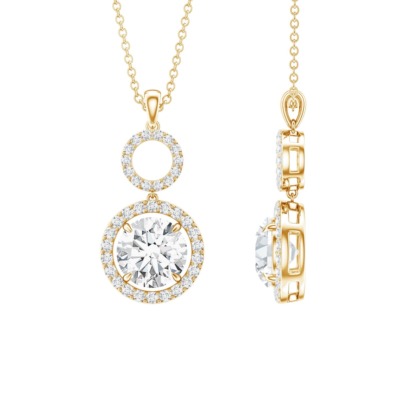 2 Carat Round Moissanite Wedding Dangle Necklace with Halo