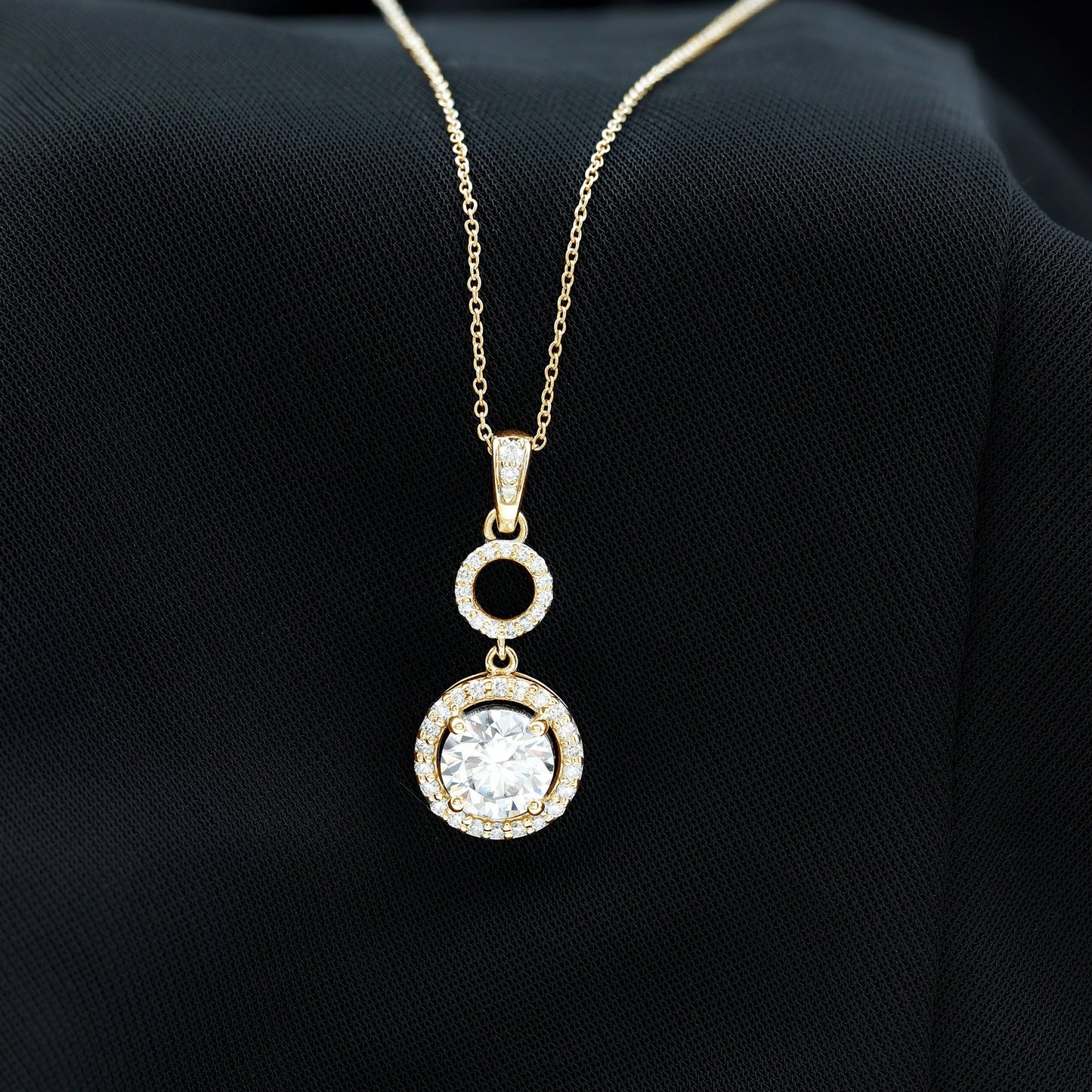 2 Carat Round Moissanite Wedding Dangle Necklace with Halo