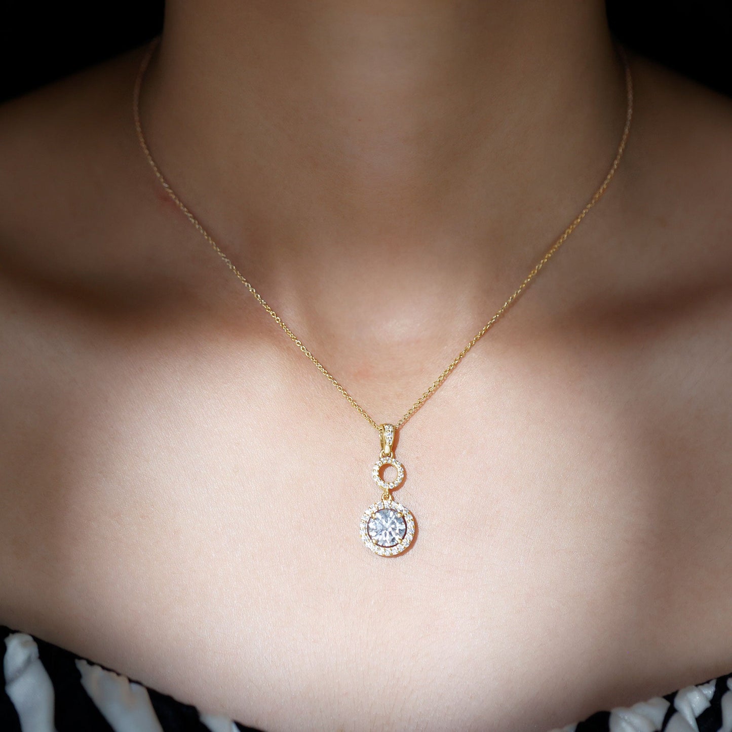 2 Carat Round Moissanite Wedding Dangle Necklace with Halo