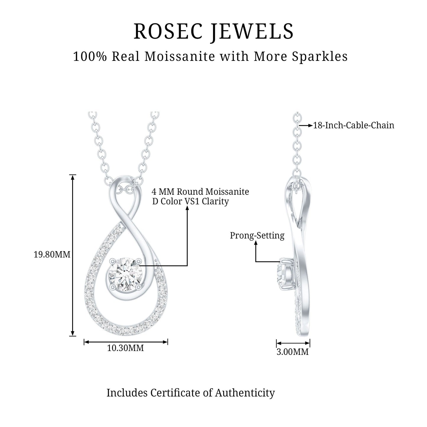 Certified Moissanite Infinity Pendant Necklace for Women